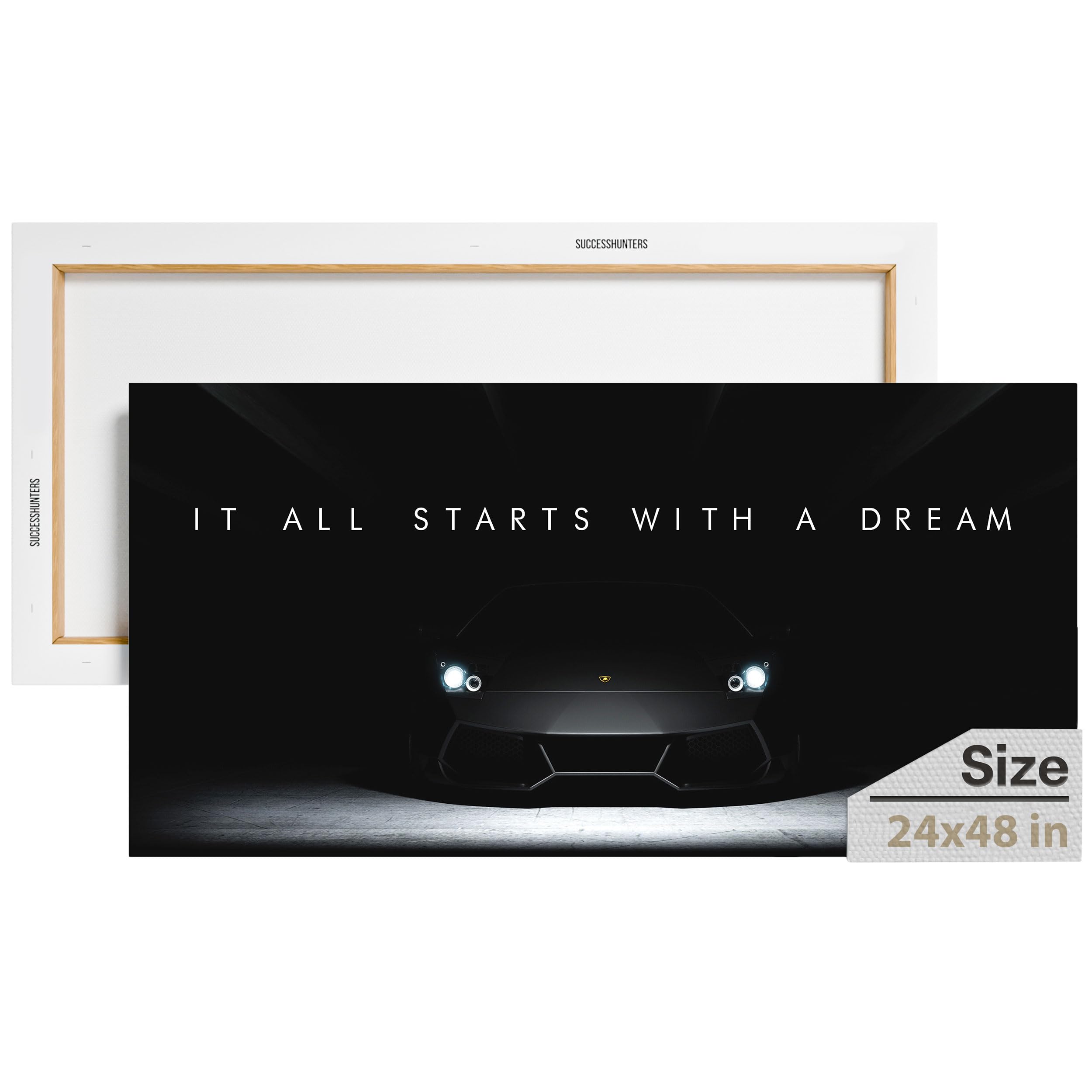 Motivational Wall Art for Office & Home - Super Car Canvas Print, Inspirational Automotive Decor for Lamborghini & Sports Car Lovers - 48x24 Inch Car Poster - Perfect for Man Cave, Garage, Office Decor & Gift for Car Enthusiasts