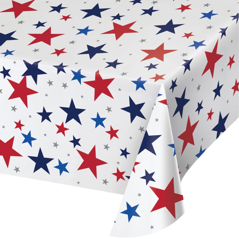 12-Pack Patriotic Stars Disposable Table Covers - Bulk Red White Blue Party Decorations for 4th of July, Memorial Day, BBQs & Outdoor Celebrations