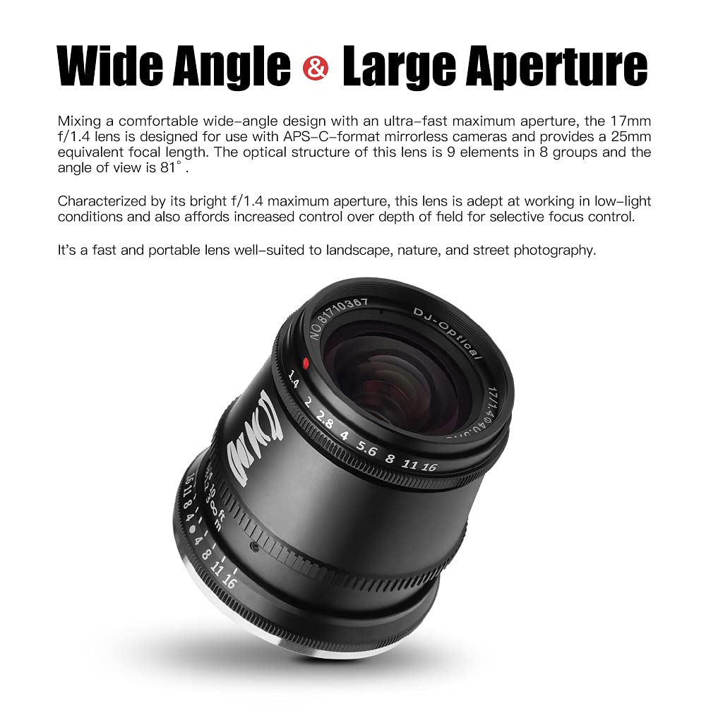 TTArtisan 17mm F1.4 APS-C Manual Focus Wide-Angle Lens for Olympus & Panasonic M4/3 Cameras - Perfect for Landscape, Street & Low-Light Photography