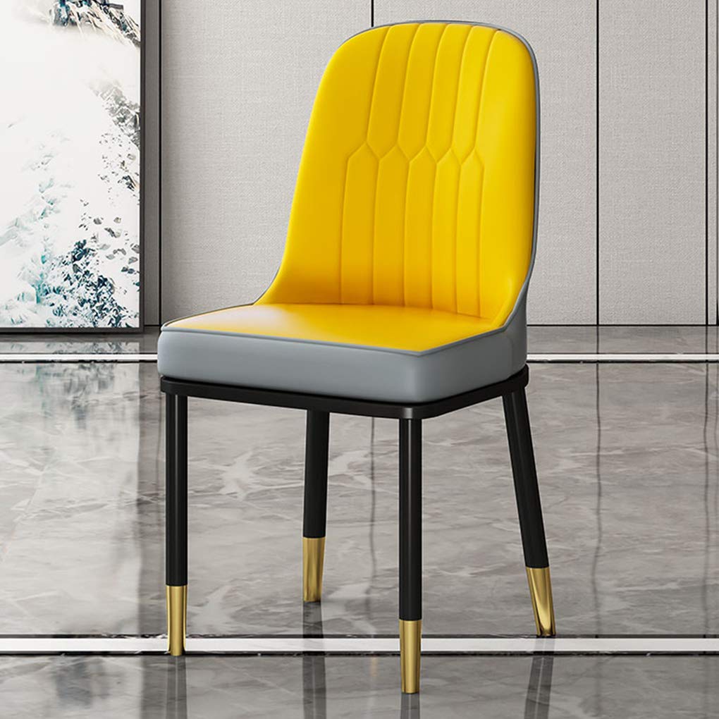 Classic Leather Armchair with Metal Legs - Luxurious Accent Chair for Bedroom, Dining Room, Office & Living Room - Elegant Sofa Side Chair in Yellow | Perfect for Home Decor, Reading Nook & Lounge Areas