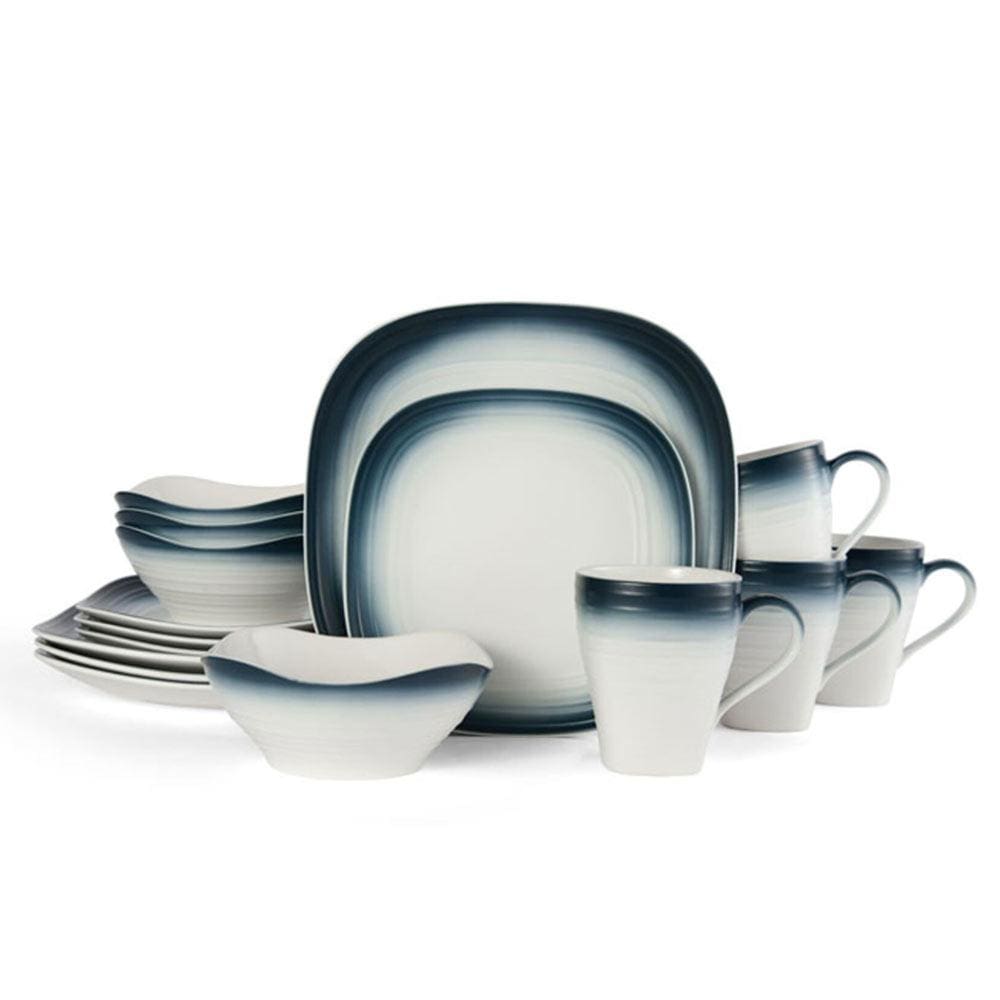 Swirl Ombre Blue Square 16-Piece Dinnerware Set - Service for 4 - Elegant Tableware for Modern Dining, Dinner Parties & Home Decor