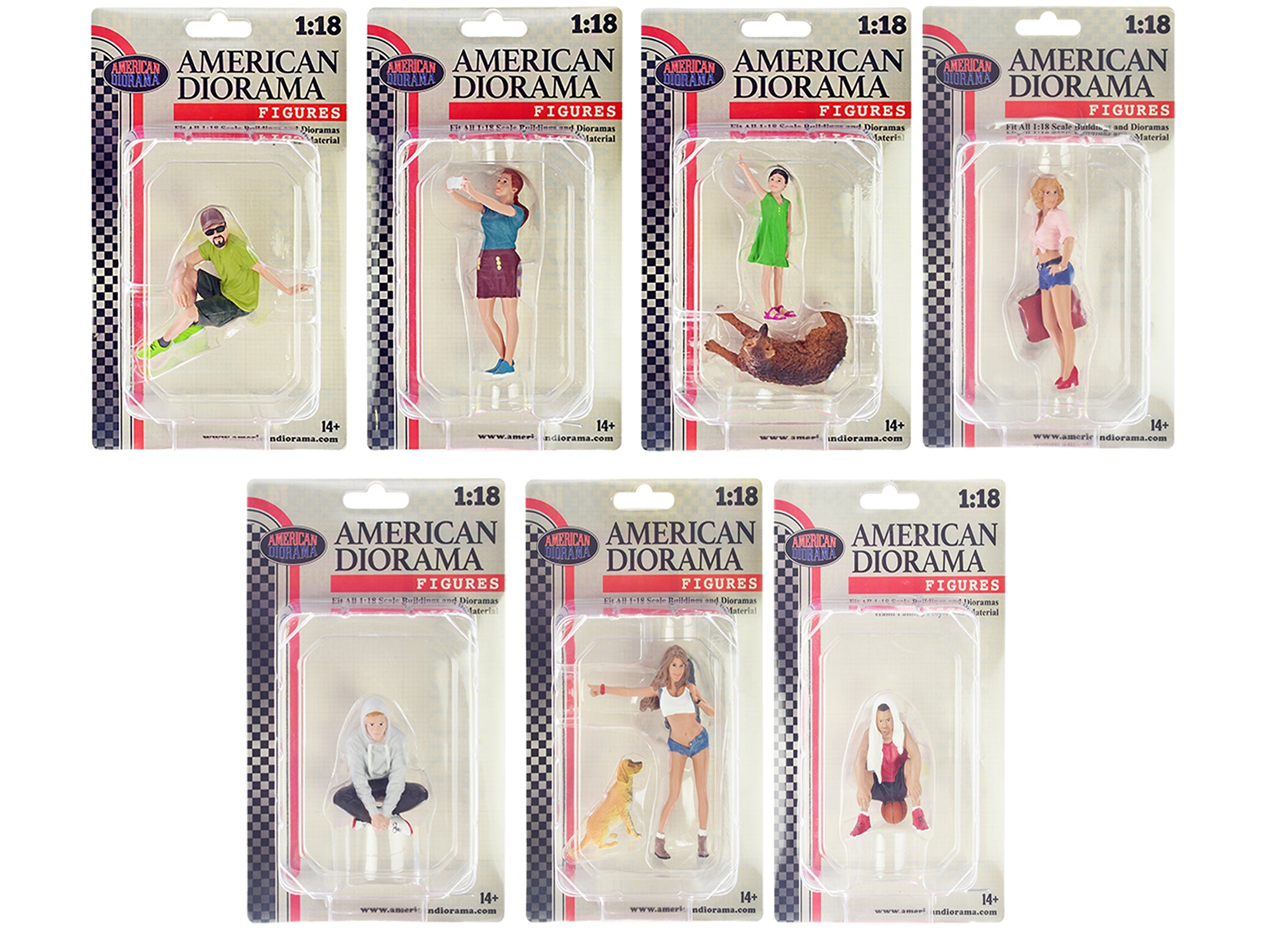 American Diorama Figure18 Series 1 - 9-Piece 1/18 Scale Model Figure Set for Diecast Cars, Military Dioramas & Collectible Displays - Perfect for Model Builders & Hobbyists