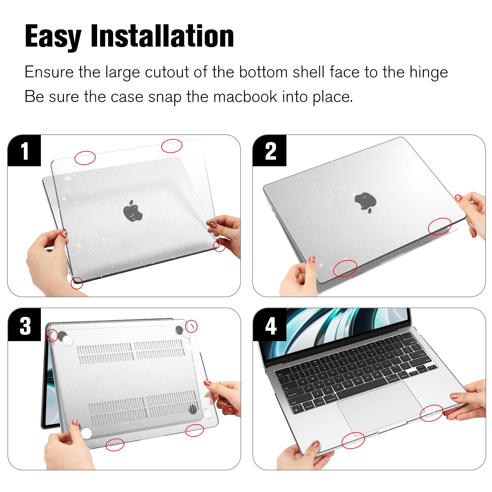 Fintie Protective Hard Shell Case for MacBook Air 13.6 Inch (2022-2025 Models A3240/A3113/A2681) - Snap On Cover Compatible with M2/M3/M4 Chip - Glittering Clear - Perfect for Work, Travel & School Protection