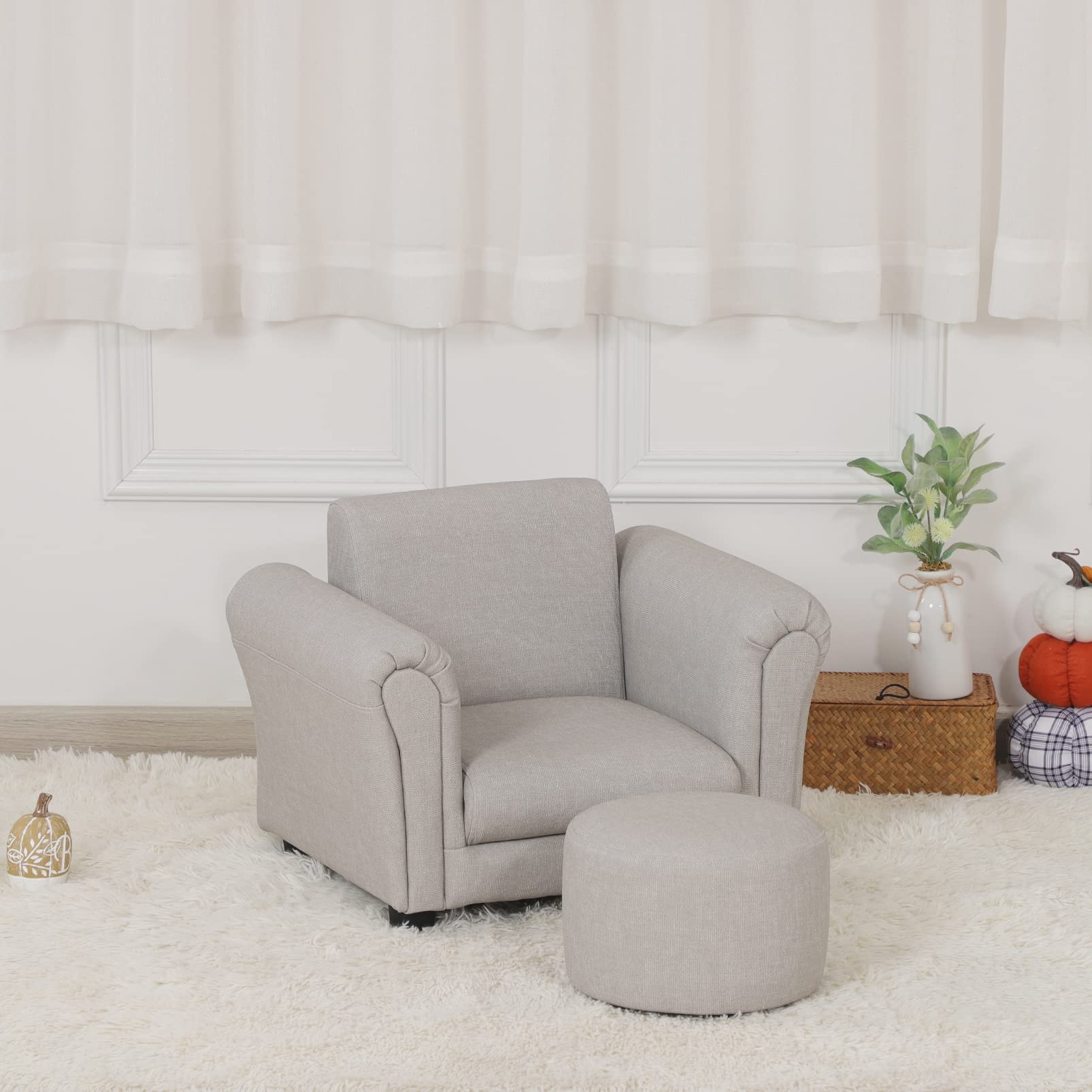 Getifun Kids Sofa Chair with Footstool - PVC Leather Toddler Armchair with Sturdy Plastic Legs, Light Gray Upholstered Couch for Children Under 4 Years | Perfect for Playrooms, Bedrooms & Daycare Centers