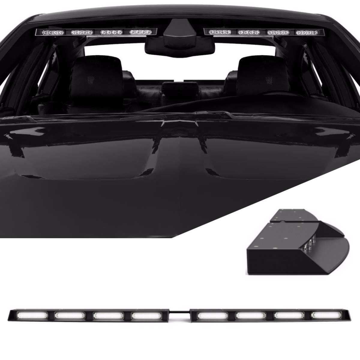 SpeedTech Lights Raptor-X TIR Upper Windshield Interior Split LED Strobe Light Bar - Emergency Vehicle & Police Strobe Lights with Cigarette Lighter Plug Controller (Clear Lens) - Perfect for Emergency Response, Security Vehicles & Roadside Assistance