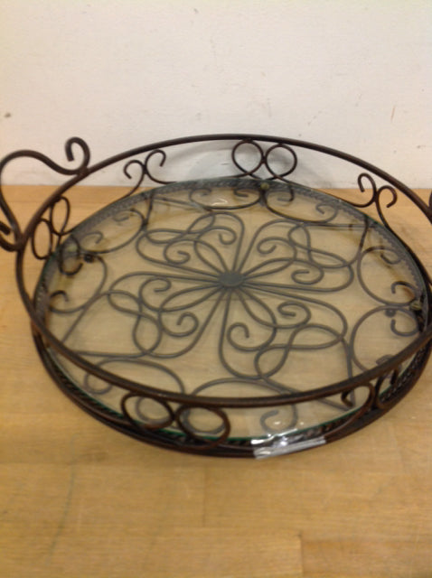 Elegant 13-Inch Bronze Metal & Glass Serving Tray - Perfect for Dining, Entertaining, and Home Decor