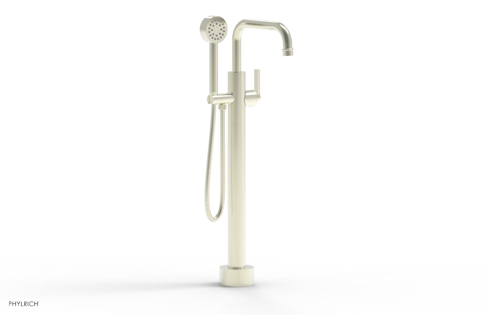 HEX MODERN Low Profile Floor Mount Tub Filler with Lever Handle & Hand Shower - Model 5015503 - Perfect for Modern Bathroom Renovations and Spa-Like Showers