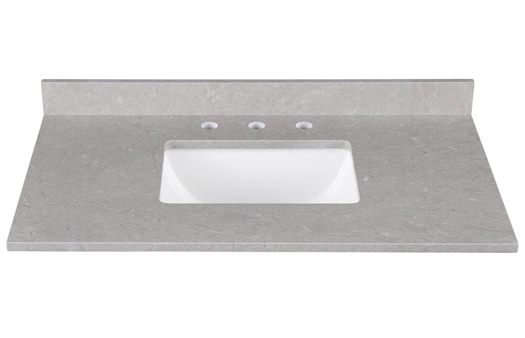 Amalfi 37W x 22D White Engineered Marble Bathroom Vanity Top with Rectangular Undermount Sink - Perfect for Modern Bathroom Renovations and Home Upgrades