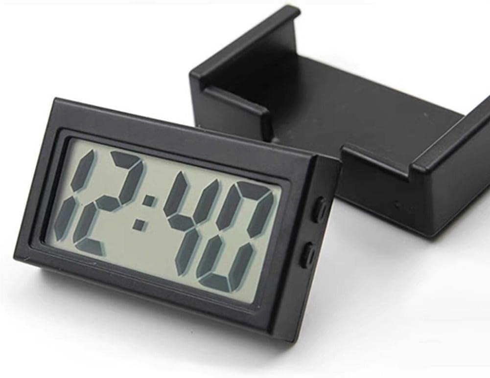 Black Mini Car Clock - Digital Dashboard Clock with Self-Adhesive Bracket for Cars, Trucks & Motorcycles | Compact Auto Accessory for Easy Time Tracking While Driving