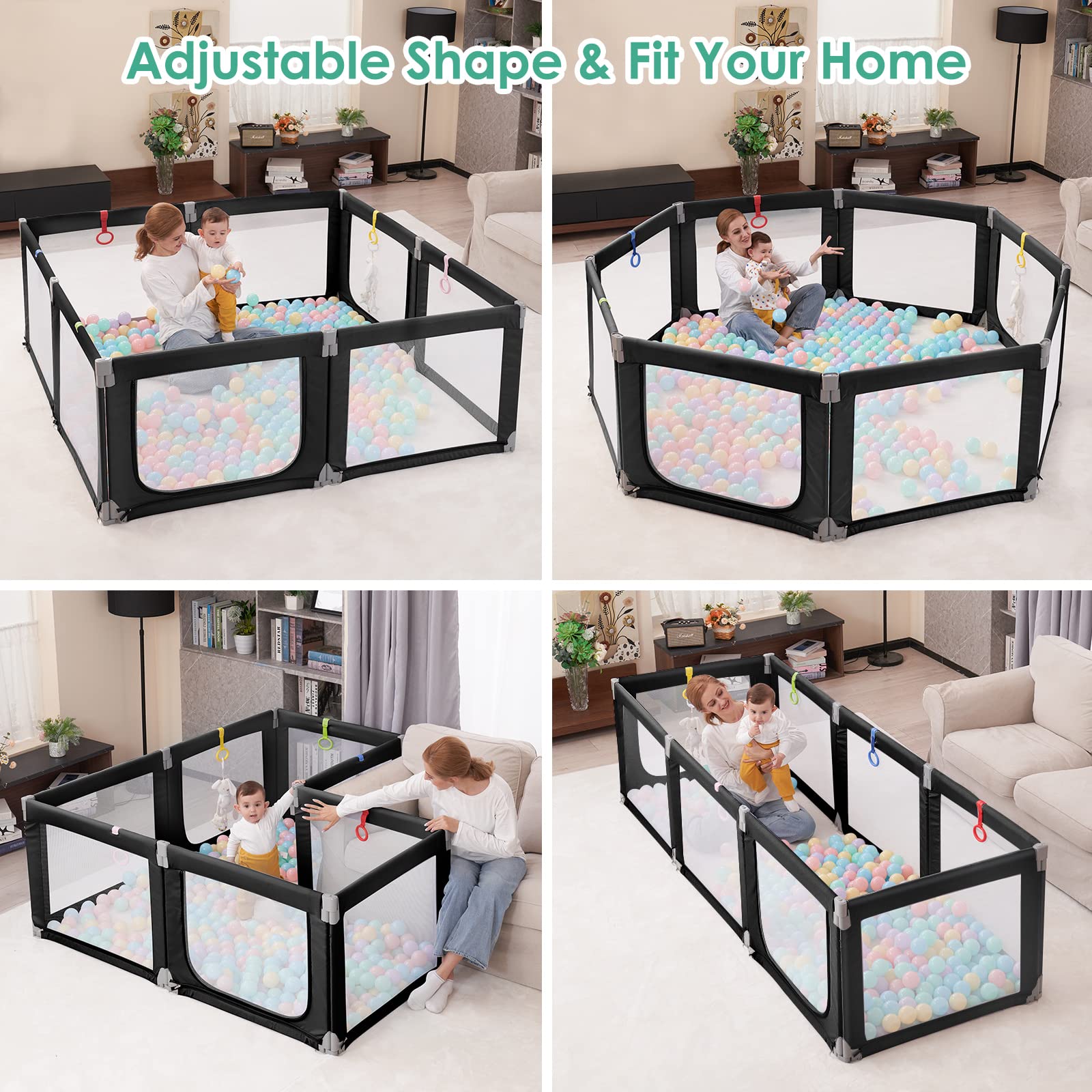 Foldable Baby Playpen for Toddlers & Infants - Adjustable Size, Safe Gate, Indoor & Outdoor Use - Large 71