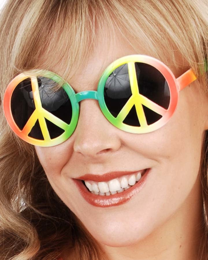60s Peace Sign Multicolored Retro Sunglasses for Women & Men - Vintage Hippie Style UV Protection Shades for Beach, Festival, and Summer Outfits