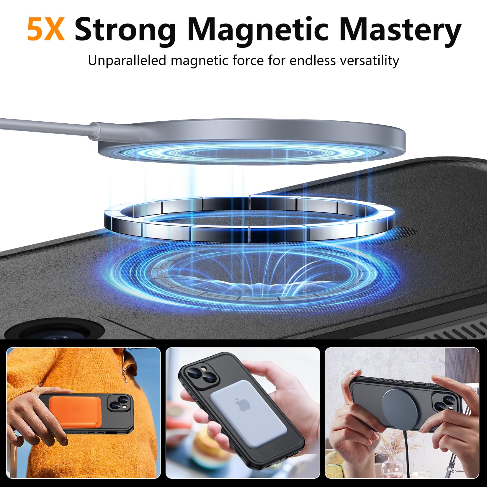 Temdan Magnetic Waterproof Case for iPhone 14 - IP68 Underwater Protection | Magsafe Compatible | 9H Tempered Glass Camera & Screen Protector | Full Body Shockproof Phone Cover (Black) - Perfect for Outdoor Adventures, Swimming & Extreme Sports Protection