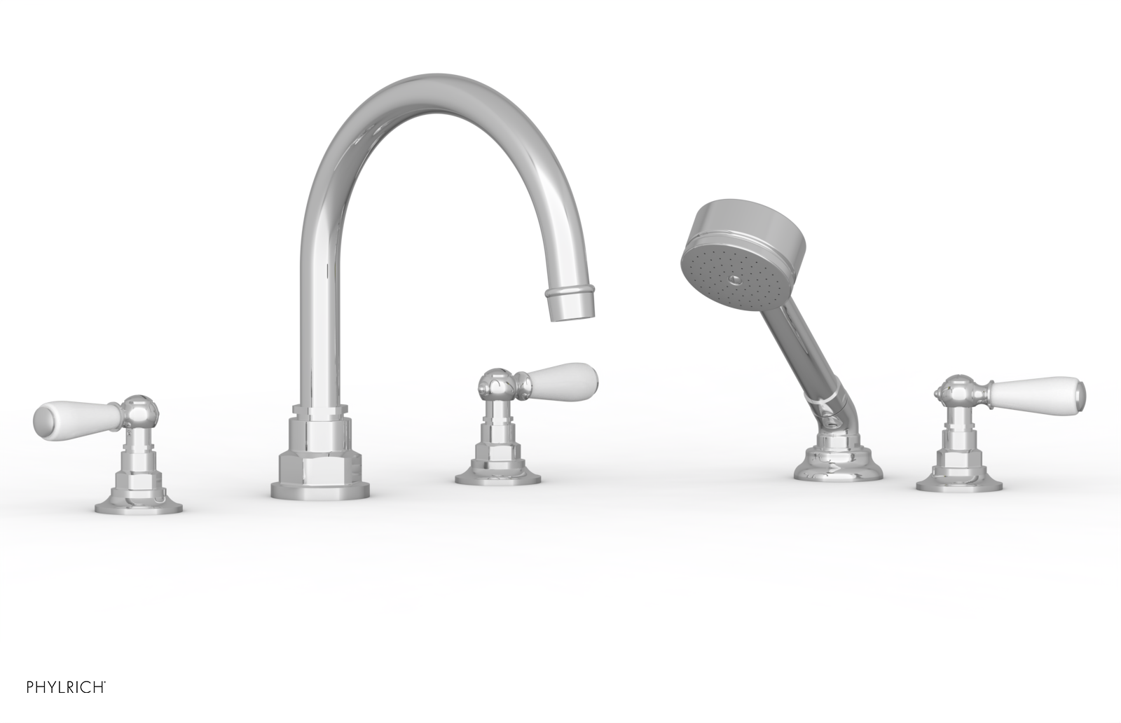 Jamestown Deck Tub Set with Hand Shower - White Accented Lever Handles (165-49) - Perfect for Bathroom Renovation & Spa-Like Experience