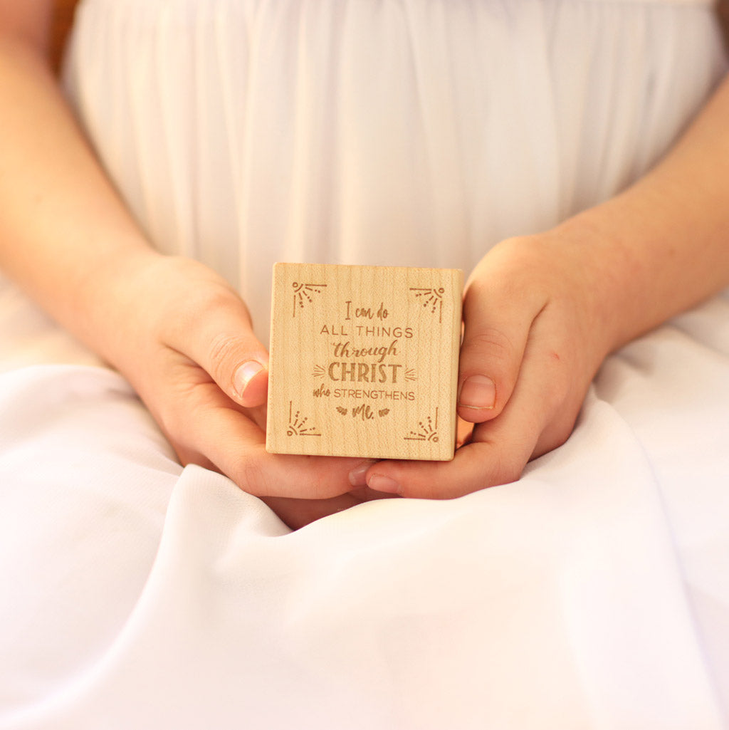 First Communion Keepsake Block - Personalized Religious Gift for Boys & Girls - Wooden Christening Souvenir - Perfect for Baptism, First Holy Communion & Religious Milestones