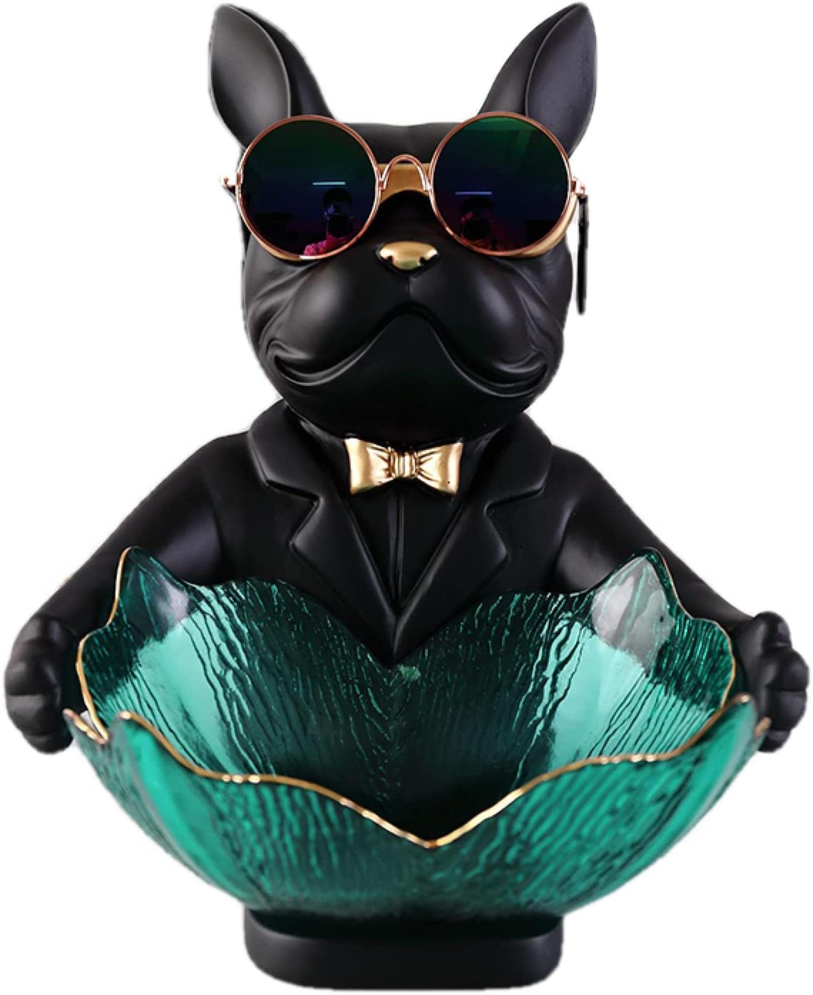 HAO JH Bulldog Animal Figurine - Handcrafted Glass Sculpture & Fruit Dish Decor for Desktop, Office, or Home - Perfect Gift for Dog Lovers and Home Decor Enthusiasts