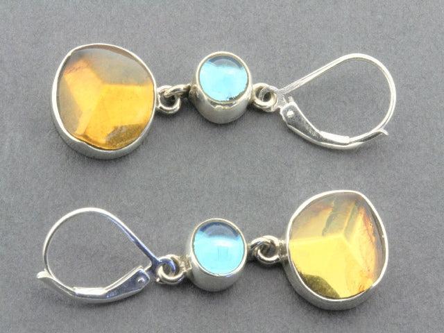 Faceted Amber & Blue Topaz Sterling Silver Earrings for Women – Elegant Dangle Jewelry for Parties, Weddings & Everyday Wear