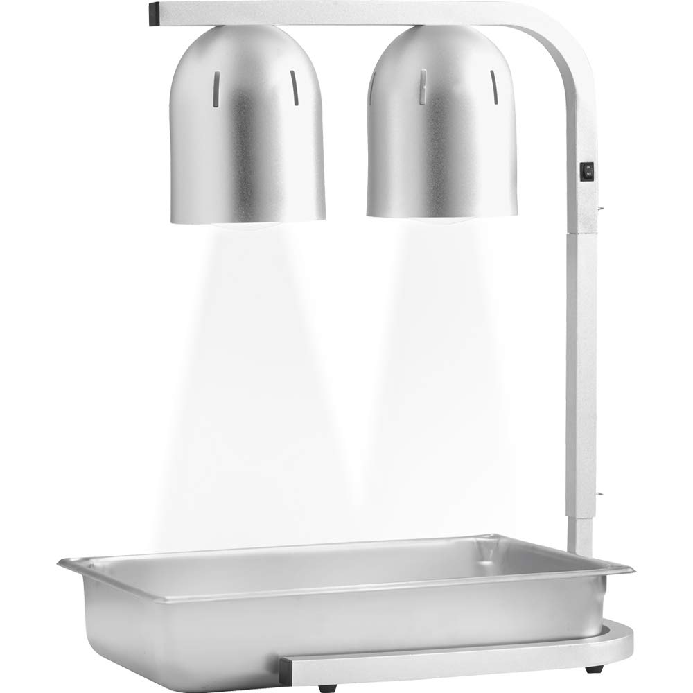 Chef Master 90050 Professional Freestanding Heat Lamp & Food Warmer - 12x20 Inch Large Size, 2 Bulb Silver Design for Restaurants, Buffets & Catering Events - Perfect for Keeping Food Warm at Parties, Banquets and Commercial Kitchens