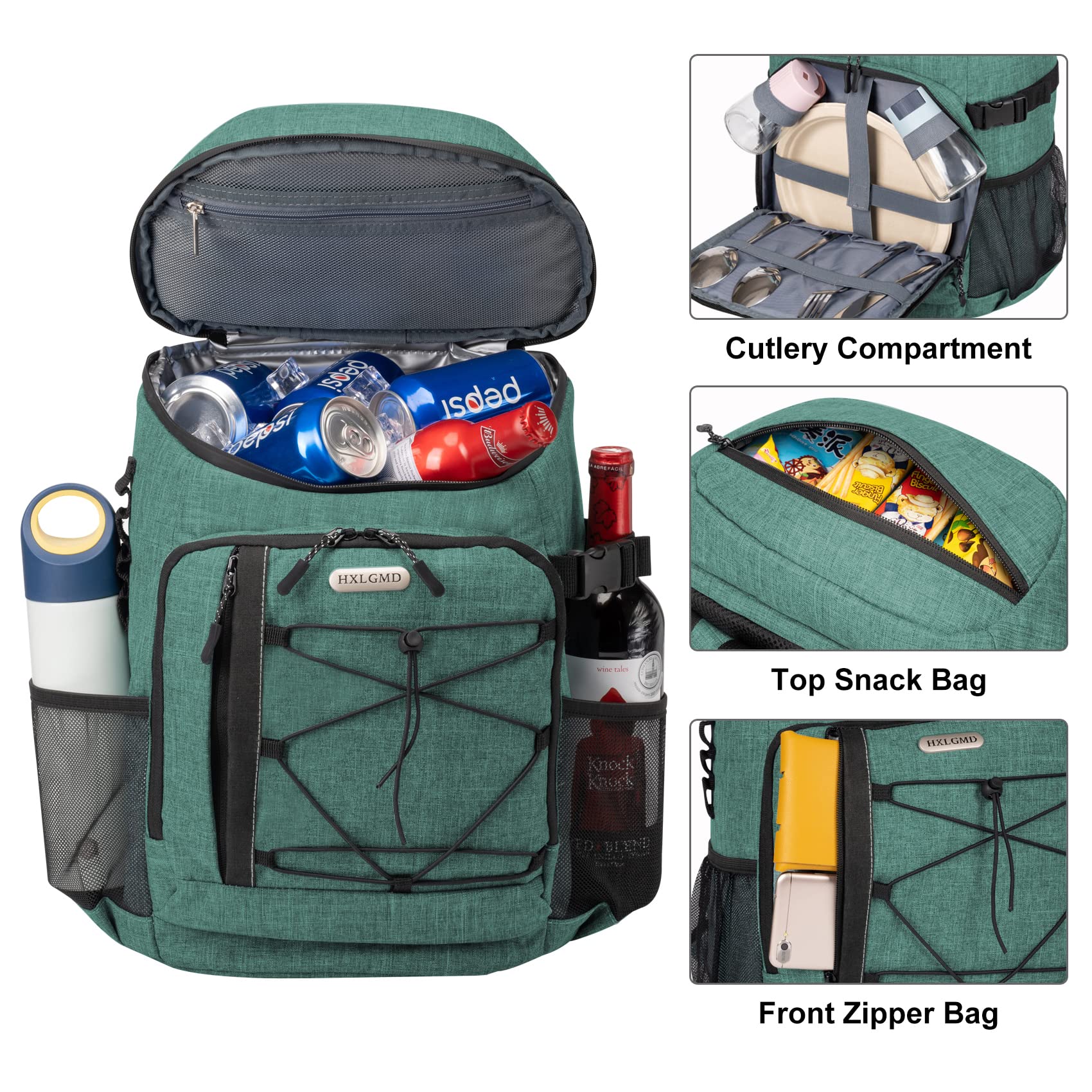 Insulated Backpack Cooler - Leak Proof 30 Can Capacity, Soft Sided Ice Chest Cooler Bag with Reusable Ice Packs for Beach, Travel, Camping & Outdoor Adventures | Perfect for Picnics, Tailgating & Hiking