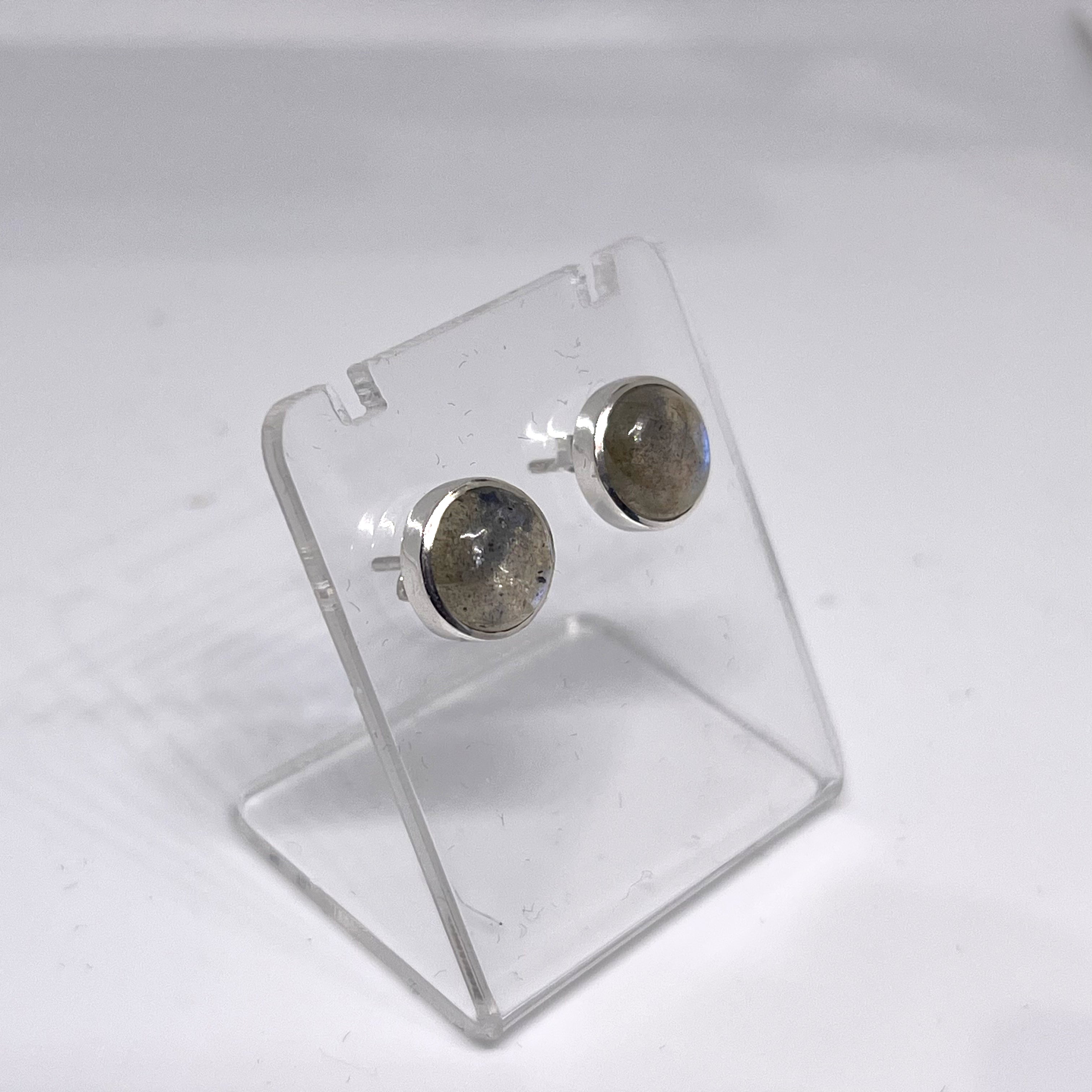 8mm Round Cabochon Bezel Set Stud Earrings - PSE019 | Dainty Jewelry for Everyday Wear, Gift for Her, Women's Fashion Accessories