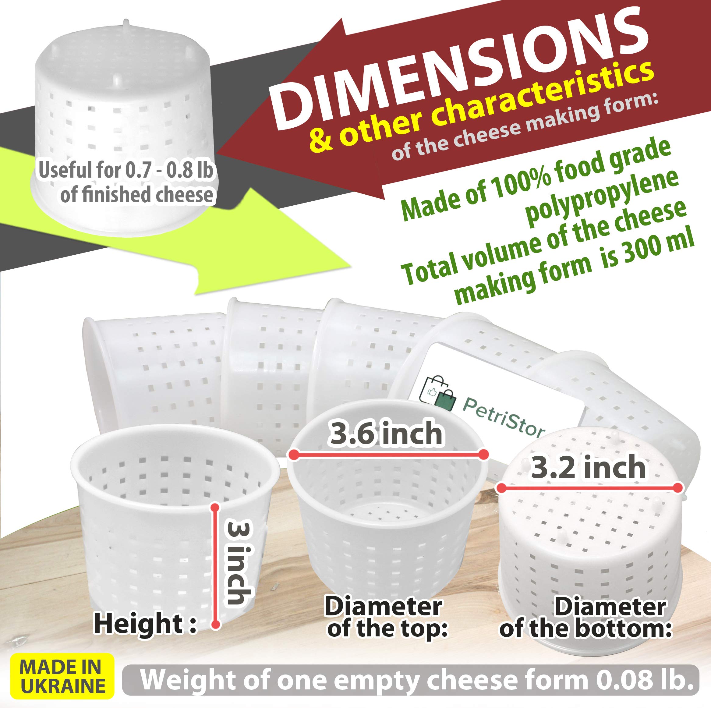 PetriStor 10-Piece Small Cheese Mold Set for Homemade Cheese Making - 1/3 qt Soft Cheese Molds for Cream Cheese, Feta & Queso Fresco - Perfect for DIY Cheese Kits, Artisan Cheesemaking & Home Kitchen Use