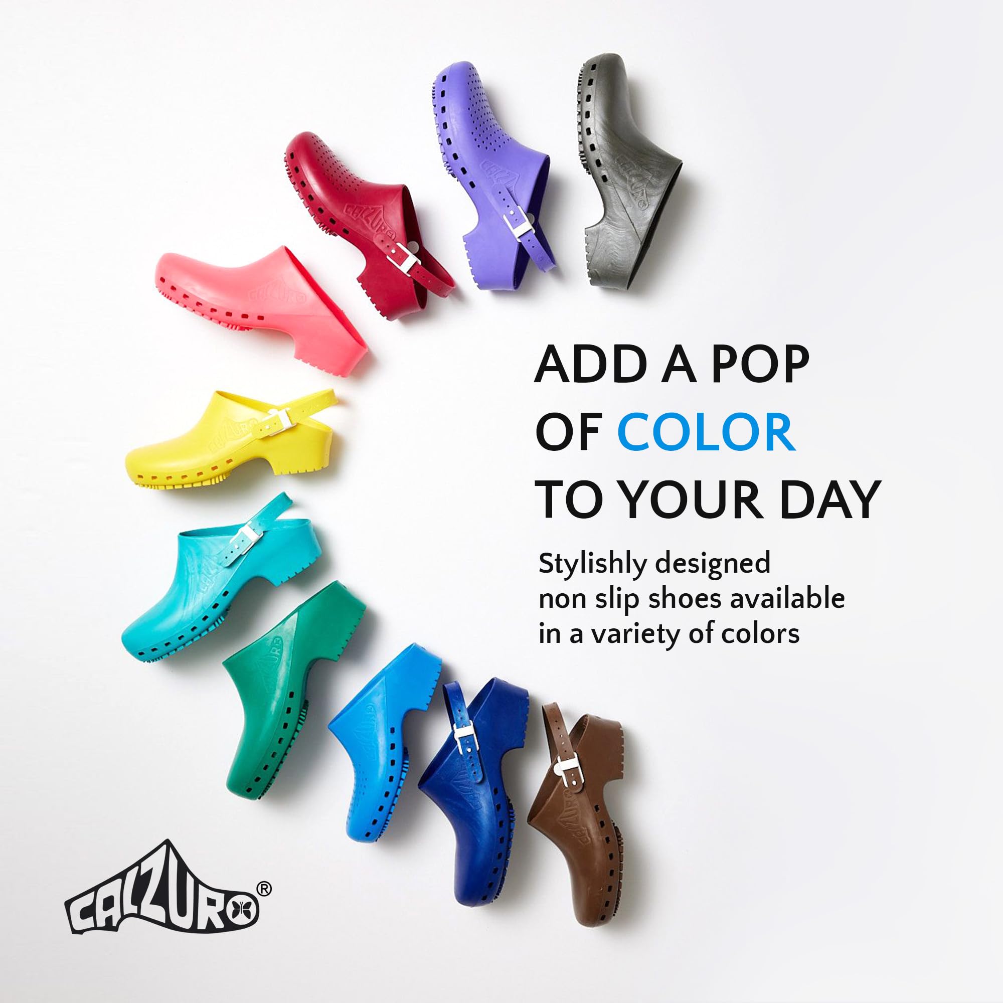 CALZURO Classic Unisex Work Clogs - Slip-Resistant Nursing & Kitchen Shoes for Men & Women - Autoclavable Rubber Clogs for Healthcare, Food Service & Industrial Use - Comfortable Non-Slip Shoes for Hospitals, Restaurants & Workshops