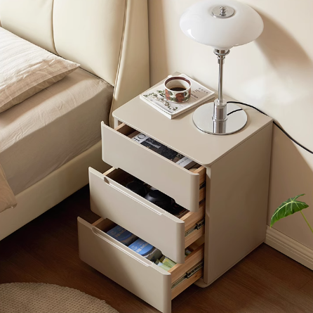 Solid Oak Wood Nightstand with 3 Drawers - Modern Light Luxury Bedside Table for Bedroom, Living Room, or Office