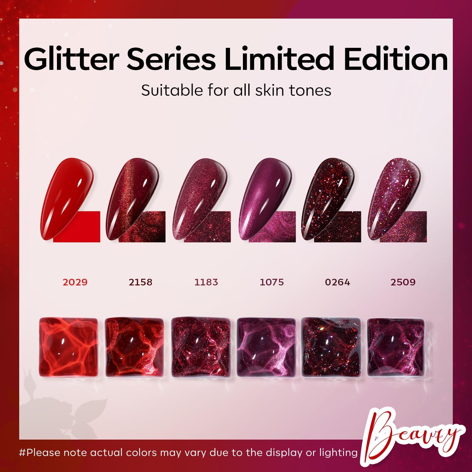 Modelones 6PCS Gel Nail Polish Set - Red Burgundy Purple Glitter & Cat Eye Chameleon Shimmer Soak Off LED UV Nail Art Kit for Manicure Salon & DIY Home Nail Care | Perfect Gift for Nail Lovers