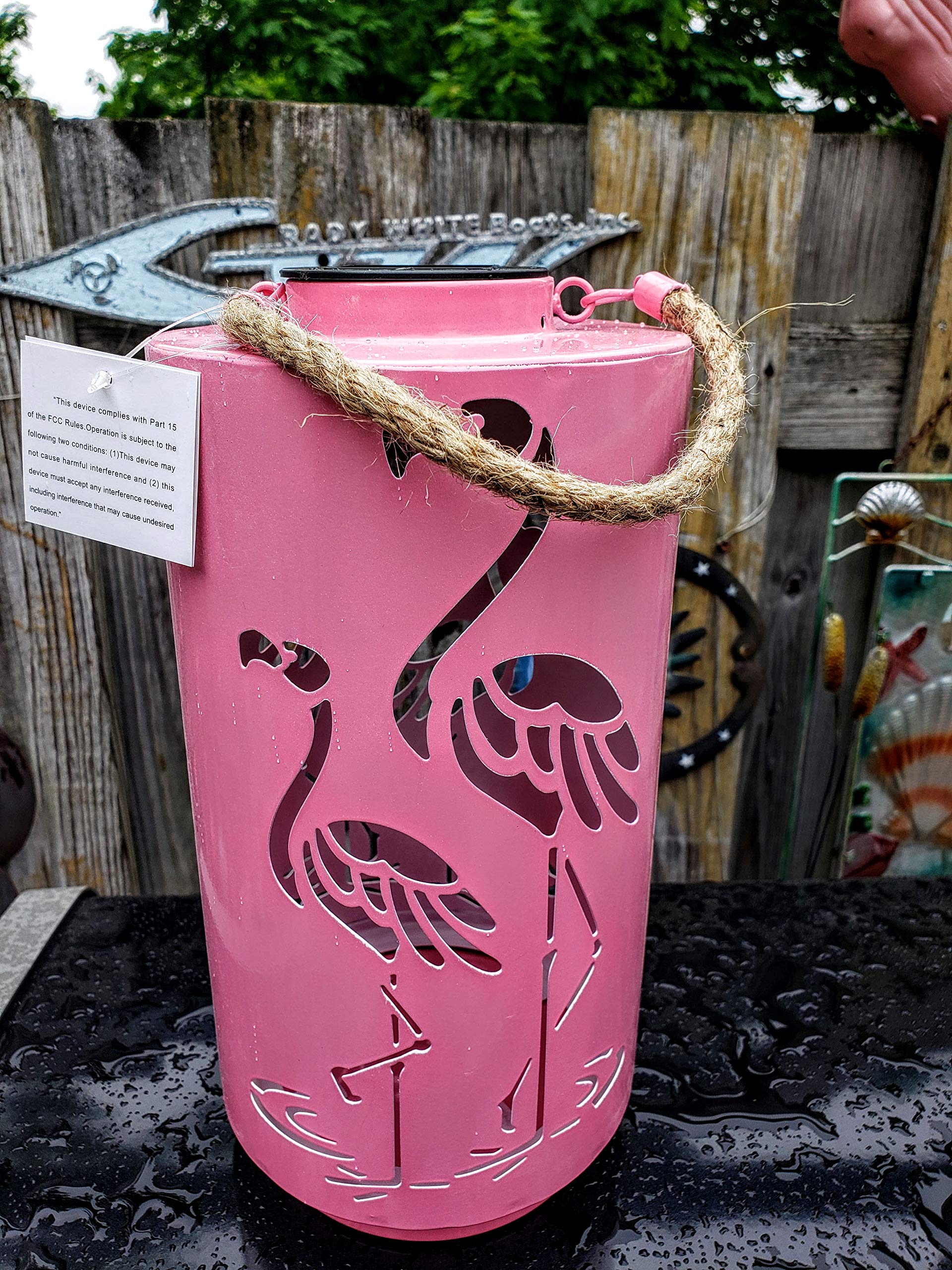 Solar Powered LED Pink Flamingo Lantern - Outdoor Metal Garden Light for Patio, Yard, and Poolside Decor