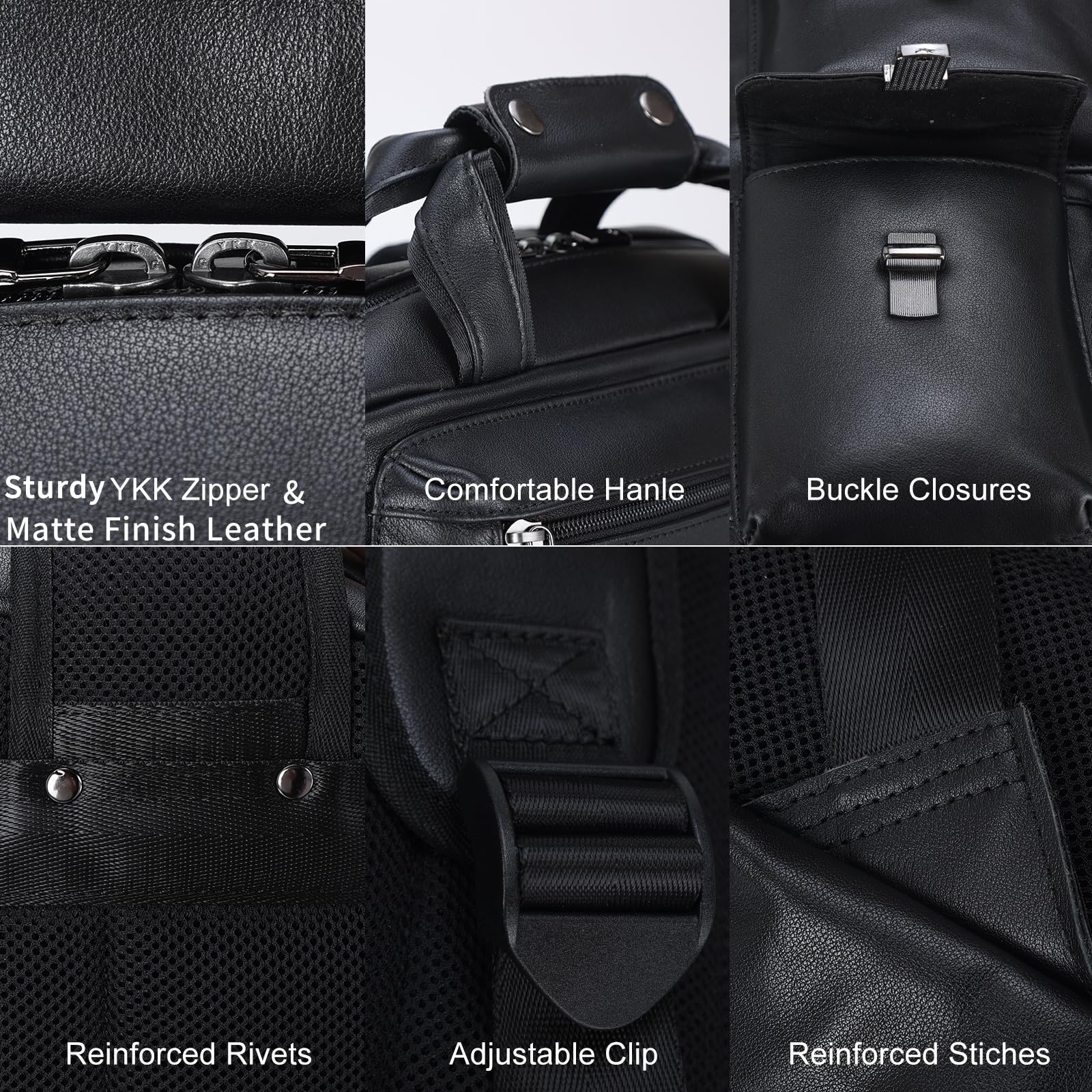 Stylish Black Leather Backpack for Men - 15.6 Inch Laptop Bag with Multiple Pockets - Durable Rucksack for Business, Work, Travel & Daily Use - Perfect for Commuting, Office & College