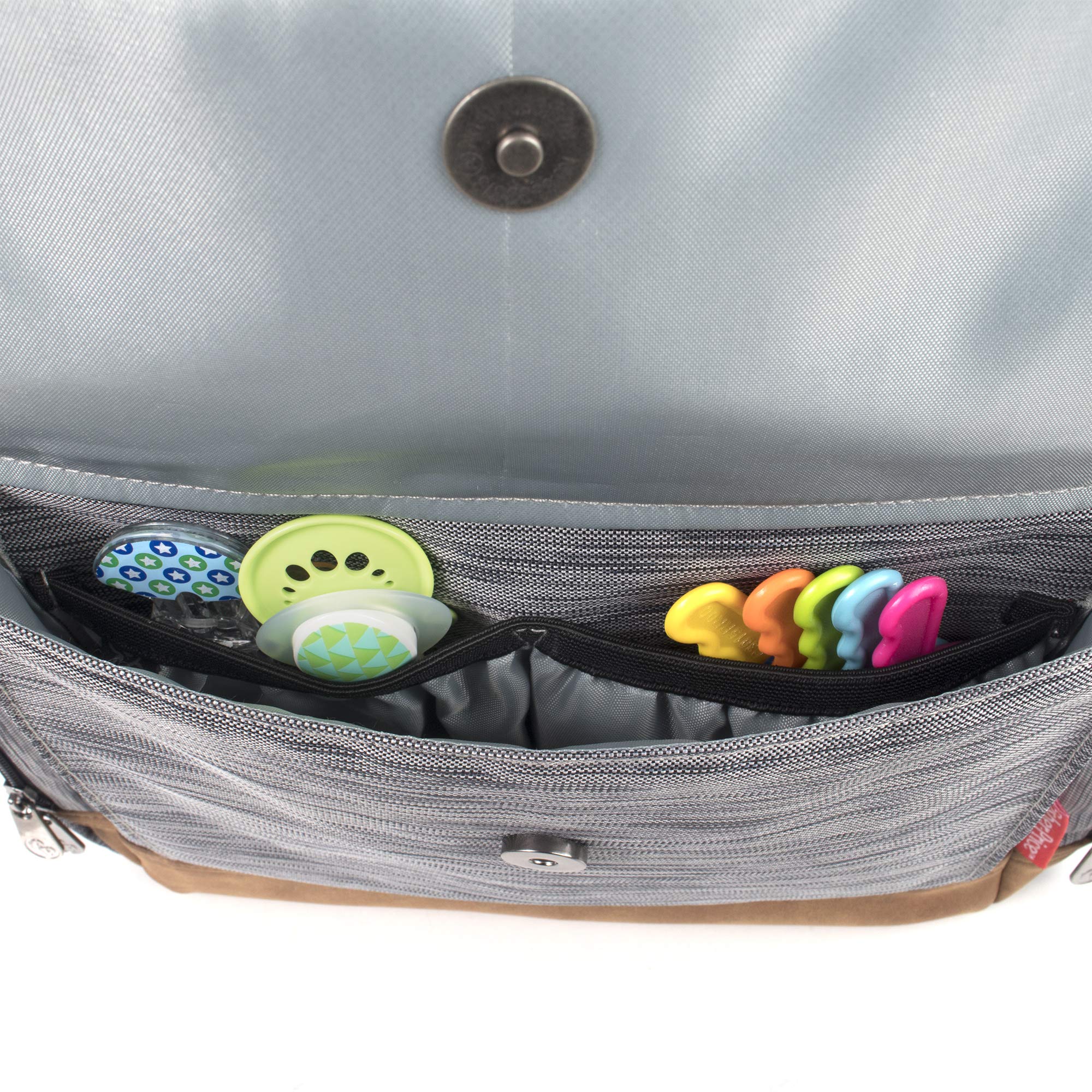 Fisher-Price Insulated Baby Backpack with Drawstring, Stroller Clips & Wipe Storage Pocket - Light Gray Cairn Design for Diaper Bags, Daycare & Travel Essentials