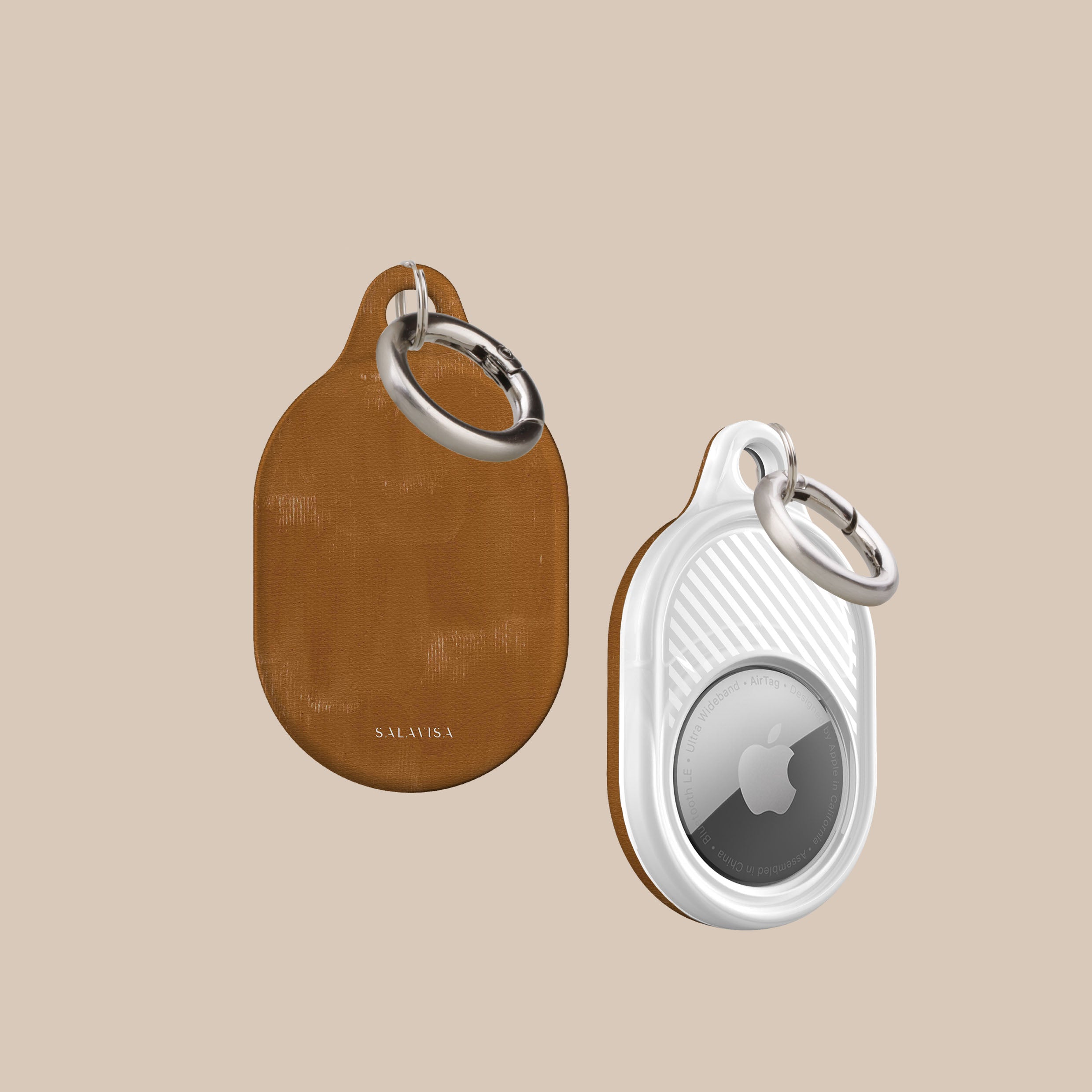 Leather AirTag Holder - Premium Brown Clay Keychain for Apple AirTag - Perfect for Keys, Wallets & Luggage Tracking
