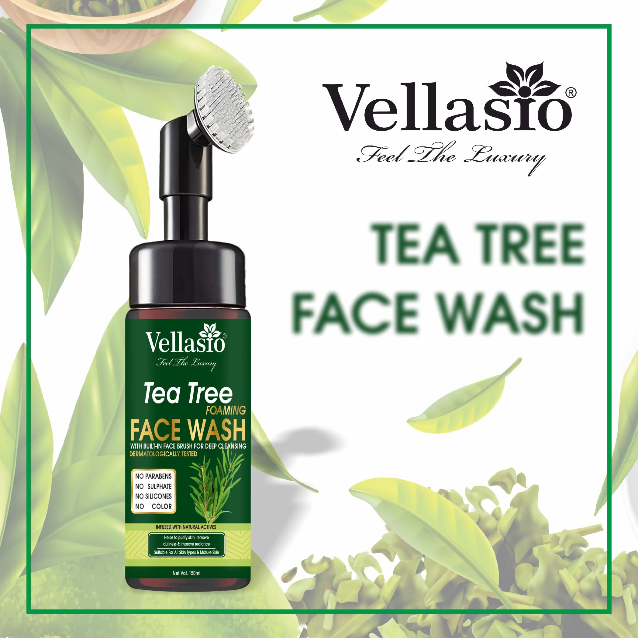 VELLASIO Tea Tree Foaming Face Wash 150ml - Deep Cleansing for Acne & Oily Skin - Daily Skincare Routine for Men & Women