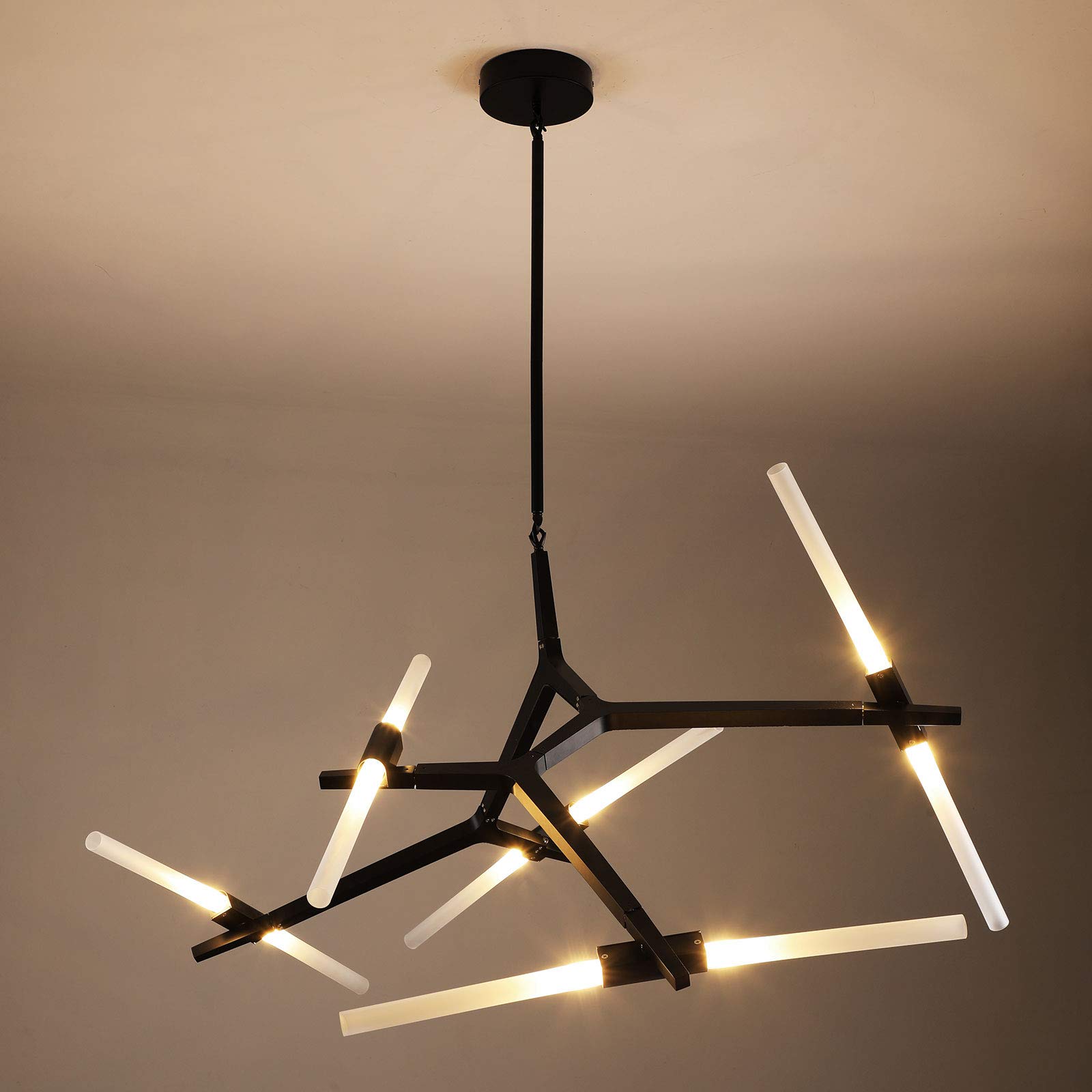 Vintage Industrial Black Sputnik Chandelier - 10-Light Modern Flush Mount Ceiling Fixture with Metal Frame & Frosted Glass Shades - Perfect for Dining Room, Living Room, Kitchen, Entryway Lighting | Mid-Century Modern Home Decor Lighting Solution