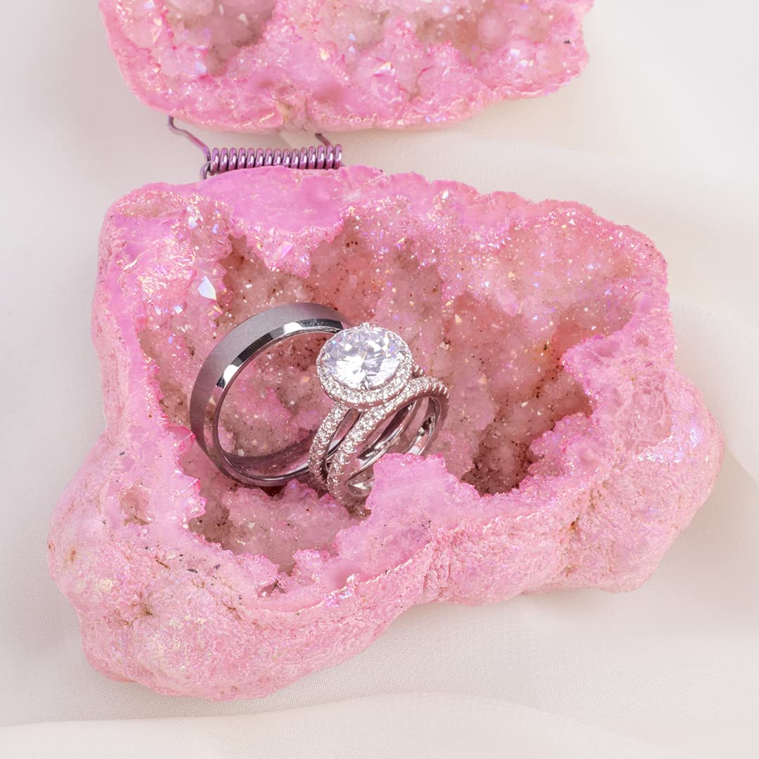 Koyal Wholesale Blush Pink Crystal Round Geode Ring Box - Natural Agate & Quartz Jewelry Display Case for Engagement Photos, Wedding Proposals & Ring Bearer Gifts (Pack of 1) - Perfect for Romantic Moments, Bridal Showers & Keepsake Storage