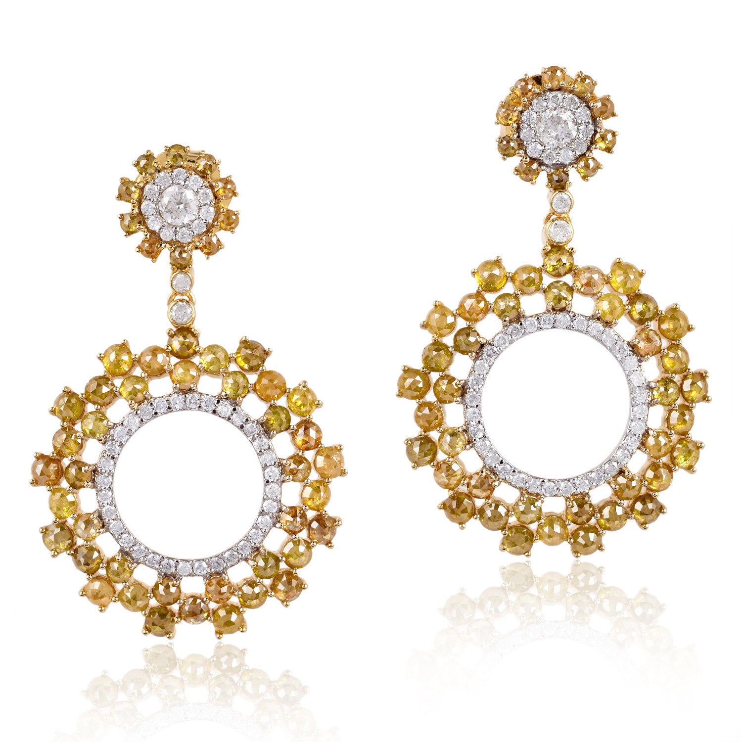 18K White Gold Round Cluster Earrings with Pave Natural Ice Diamonds for Women | Elegant Wedding, Anniversary & Evening Party Jewelry Gift