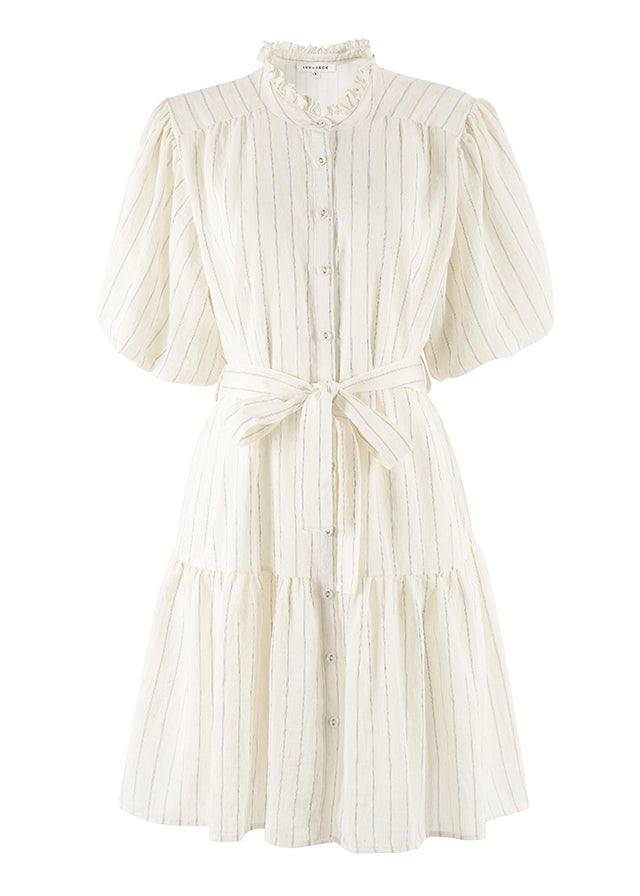 Delphi Ivory Stripe Drop Waist Belted Mini Dress for Women - Elegant Summer Party Cocktail Dress for Weddings, Dates & Special Occasions
