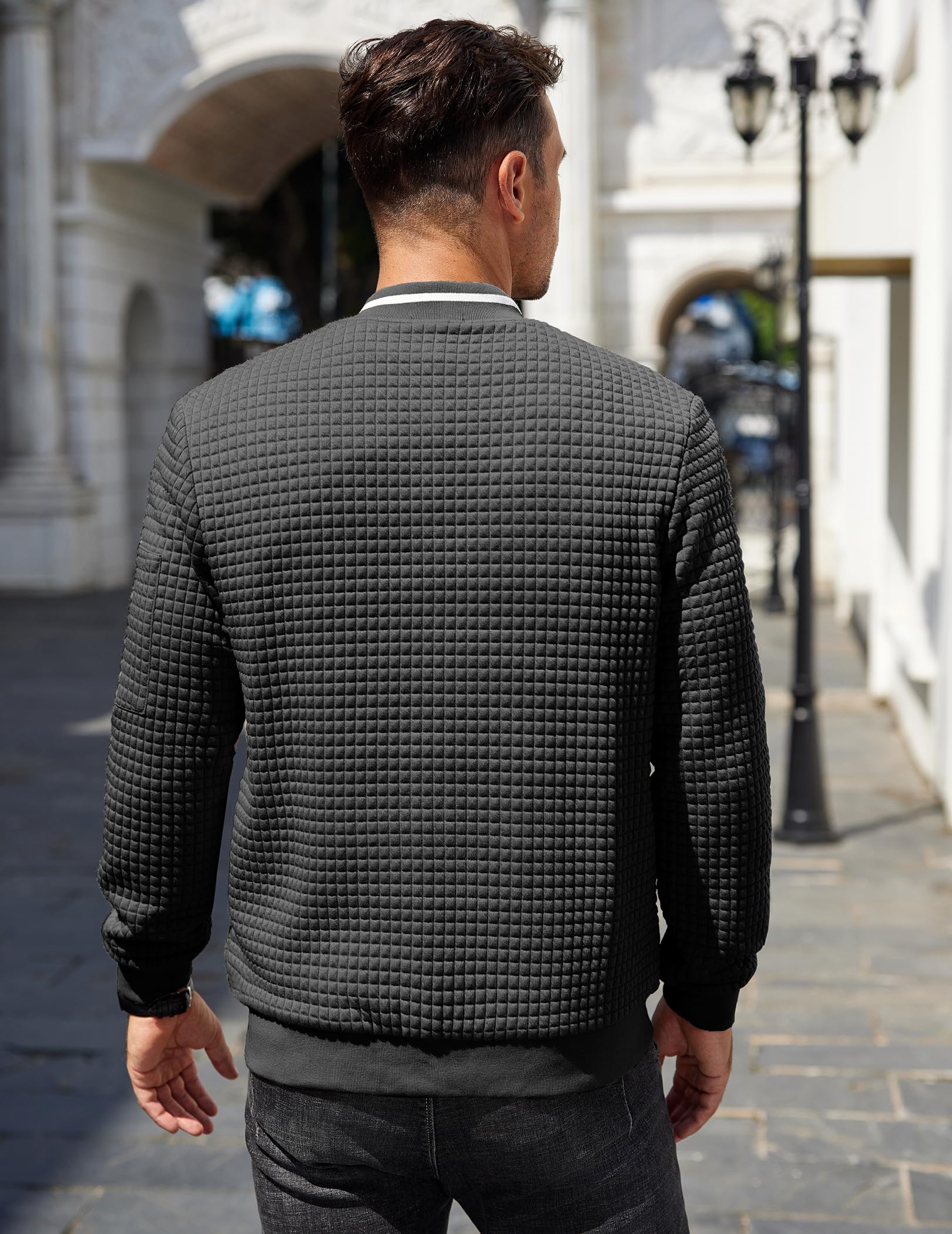 COOFANDY Men's Lightweight Bomber Jacket - Stylish Varsity Coat with Waffle Knit Texture, Zip-Up Casual Outerwear for Fall & Spring | Perfect for Streetwear, Dating, and Everyday Fashion
