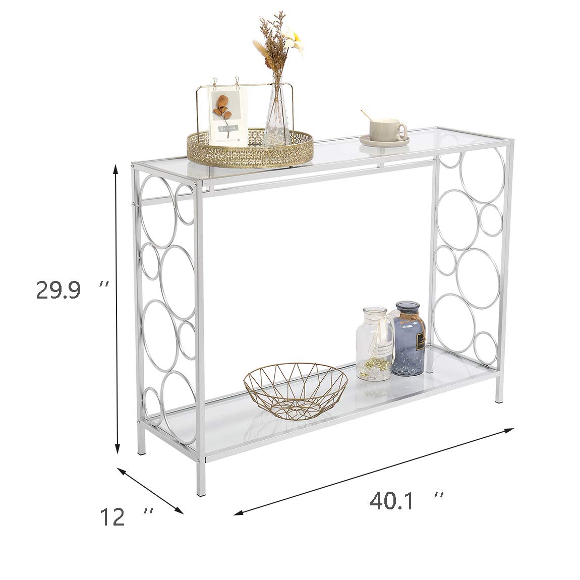 Modern Glass Console Table with Shelf - 40