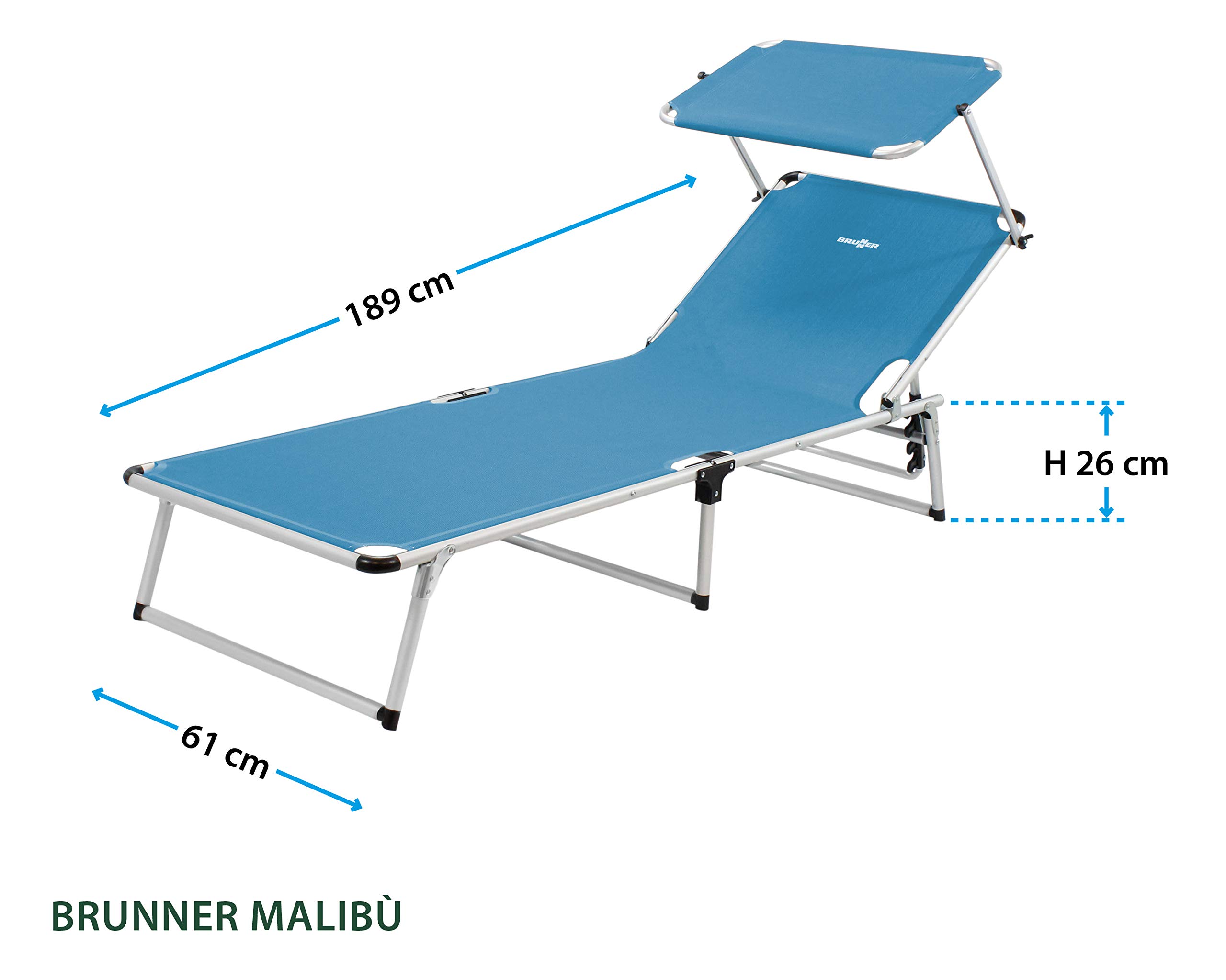 Brunner Beach Bed Malibu - Portable Folding Lounge Chair for Outdoor, Pool, Beach, and Travel - Lightweight & Comfortable (Blue) - Perfect for Sunbathing, Relaxing, and Vacation Getaways
