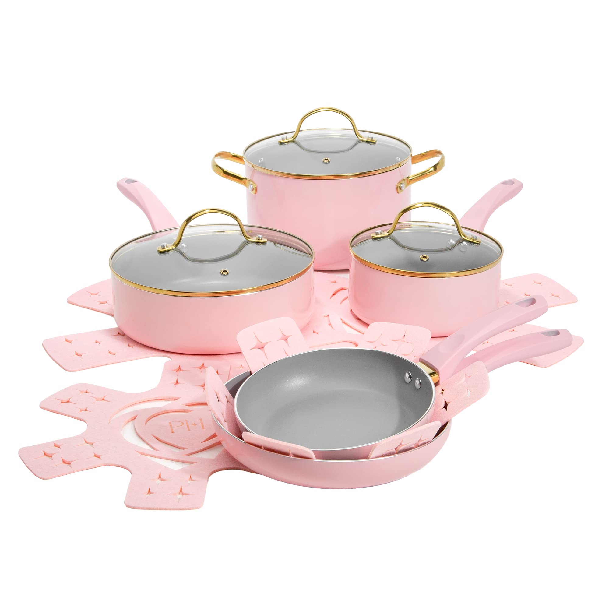 Paris Hilton 12-Piece Nonstick Cookware Set - PFOA-Free, Multi-Layer Coating, Tempered Glass Lids & Cool-Touch Handles - Dishwasher Safe Pink Pots and Pans for Everyday Cooking & Gourmet Meals