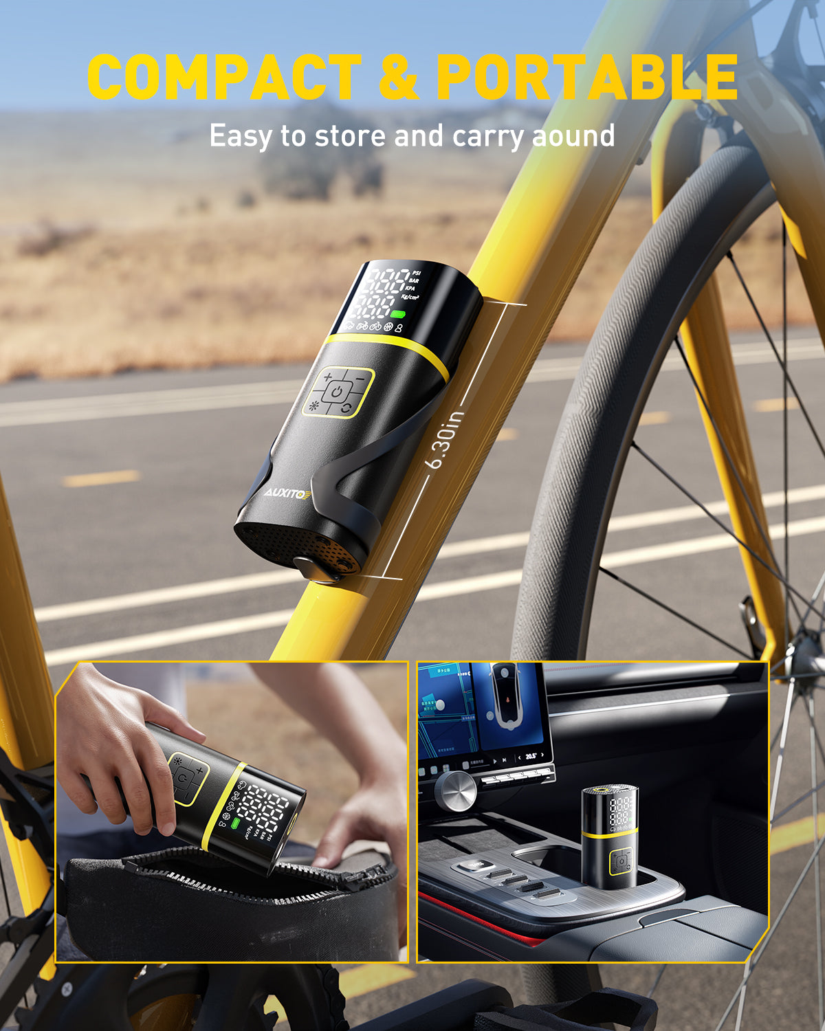 AUXITO A301 Portable Tire Inflator - 25 Second Fast Inflation, 150PSI High Pressure Air Compressor for Car Tires, Bicycle, Motorcycle, SUV & Sports Balls | Emergency Roadside Assistance & Home Garage Use