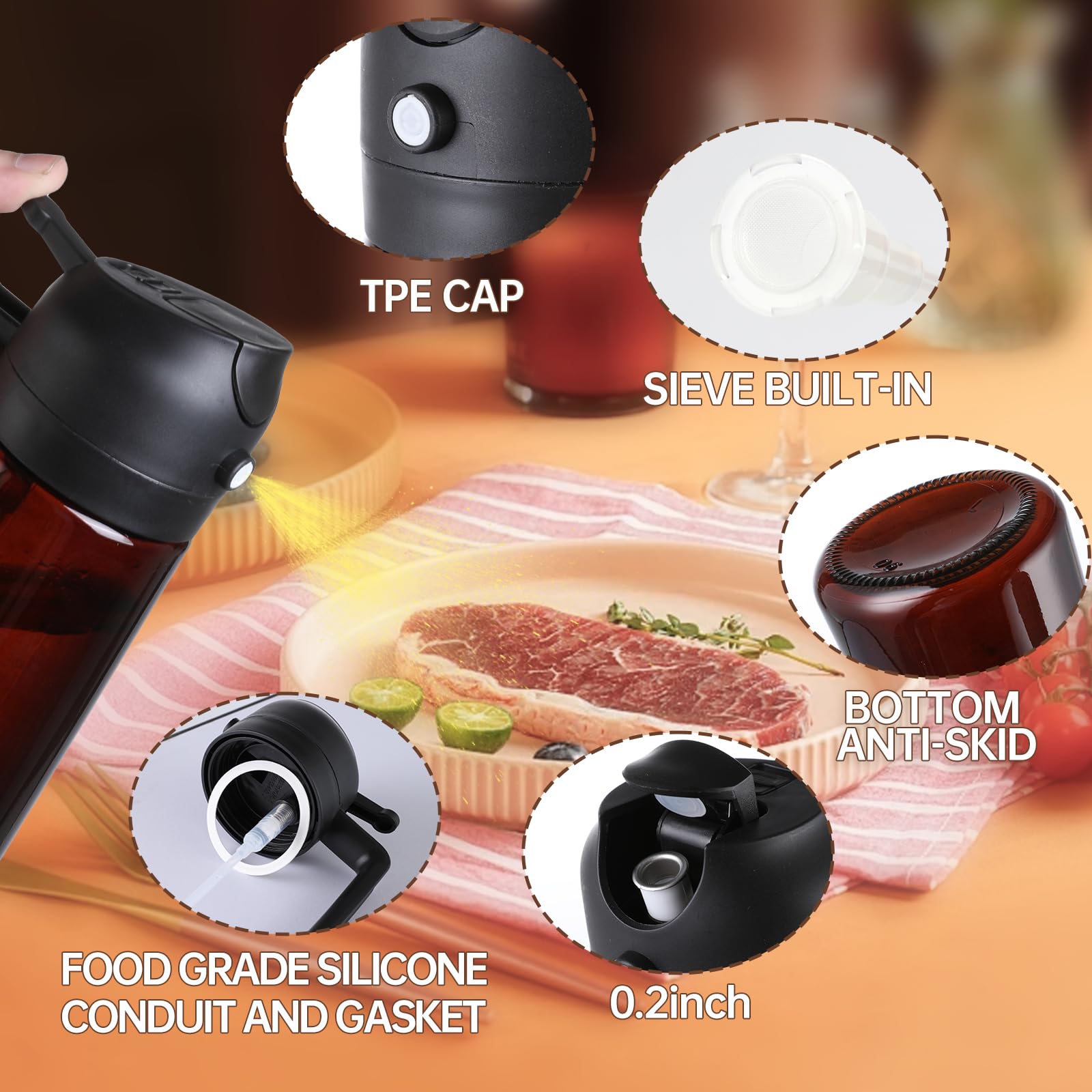 2 in 1 Glass Oil Sprayer & Olive Oil Dispenser Bottle - 16oz Kitchen Gadget for Cooking, Baking & Air Fryer with Bonus 8 Stickers | Perfect for Salad Dressing, Grilling & Healthy Meal Prep