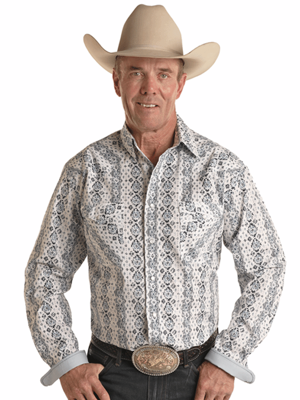 Men's Western Snap Button Long Sleeve Shirt - Blue Plaid Cowboy Shirt for Rodeo, Ranch Work & Country Style Fashion