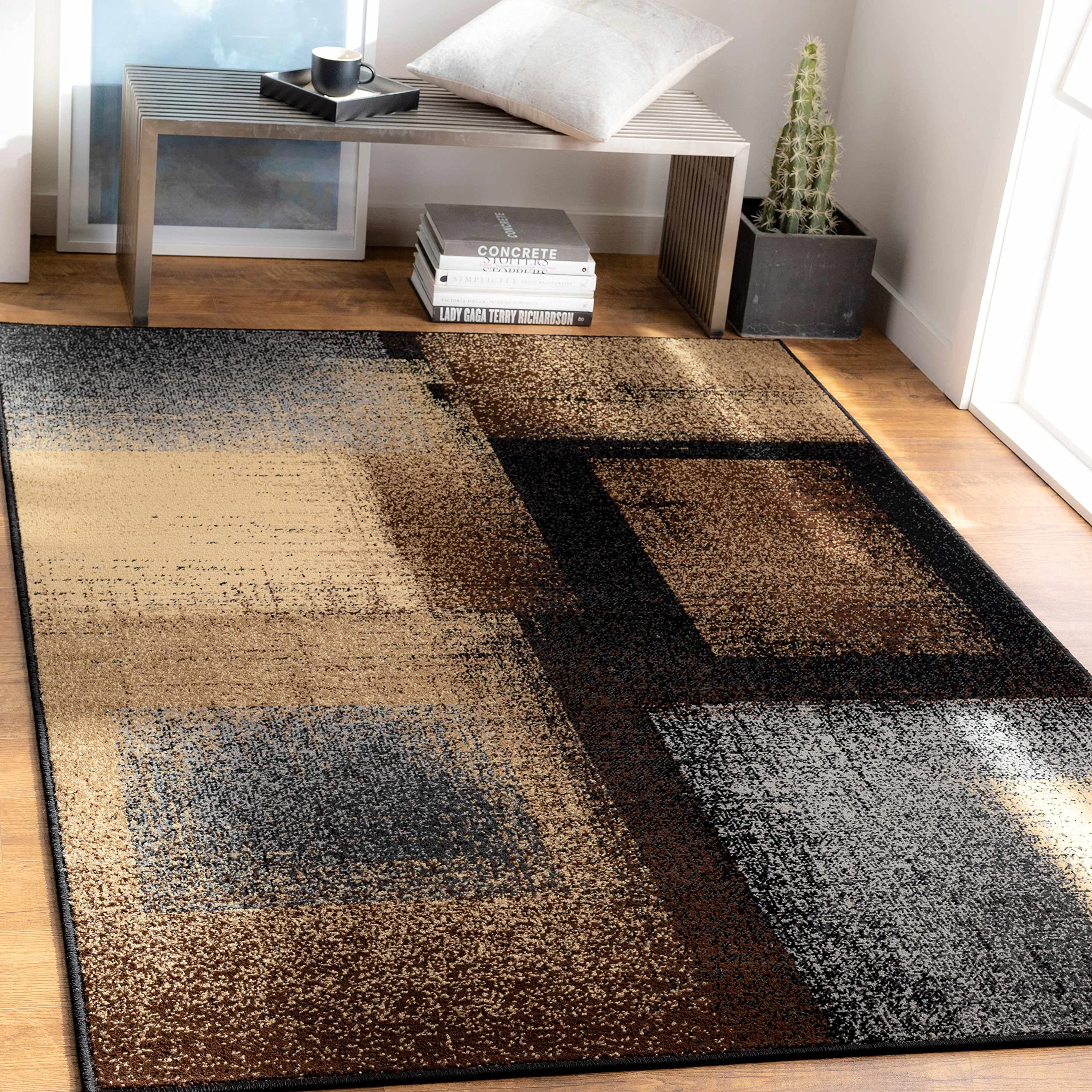 Modern Hauteloom Spraggs Area Rug for Living Room & Bedroom - Brown, Black, Gray - 7'10