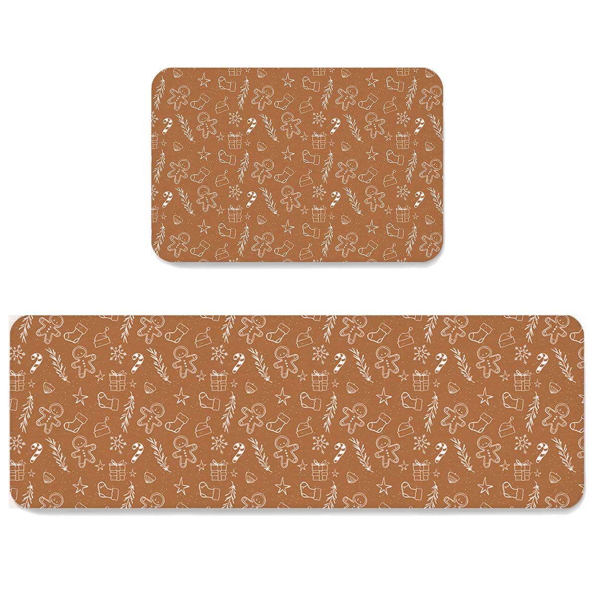 HELLOWINK Anti-Fatigue Kitchen Mat Set of 2 - Non-Slip Christmas Gingerbread Man & Holly Design Rugs for Kitchen Floor, Sink, Laundry & Home Office - Perfect for Holiday Decor & Comfortable Standing