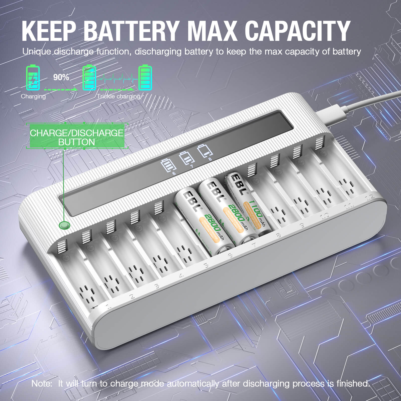 EBL 12 Bay LCD AA AAA Battery Charger - Fast Independent Charging for NiMH Rechargeable Batteries - Perfect for Cameras, Toys, Flashlights & Home Electronics