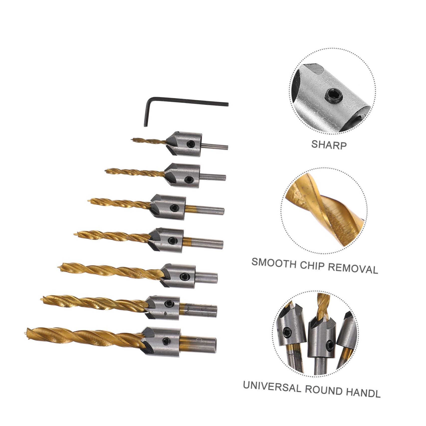 Premium Woodworking Drill Bit Set - Cork Cutter, Countersink Drill, Chamfering Cutter & Wood Plug Cutters for Professional Woodworking Projects | Perfect for Cabinet Making, Furniture Repair & DIY Crafts