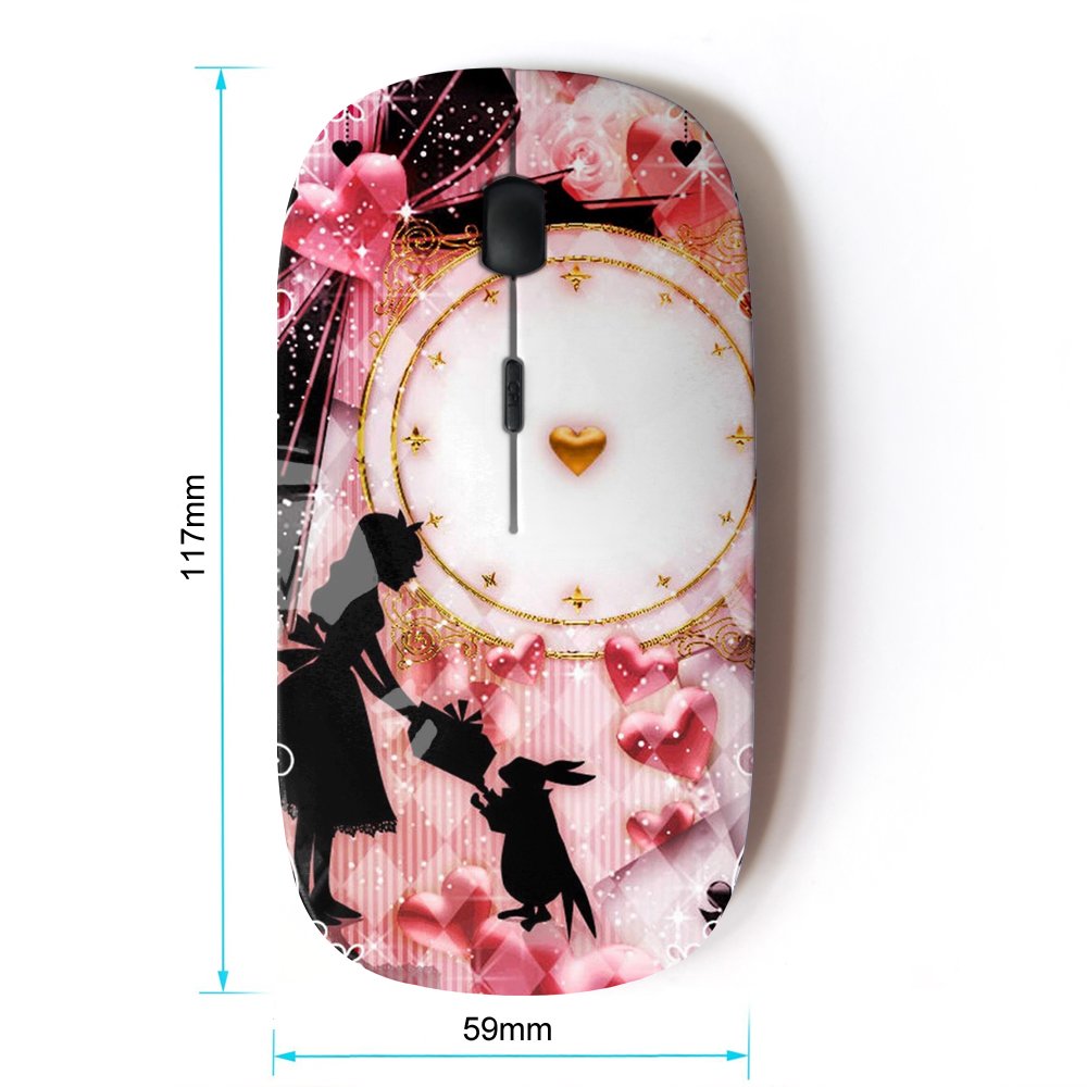 2.4G Wireless Optical Mouse - Alice in Wonderland Pink Clock Design for PC, Laptop, Office & Gaming | Ergonomic, Portable, Plug-and-Play