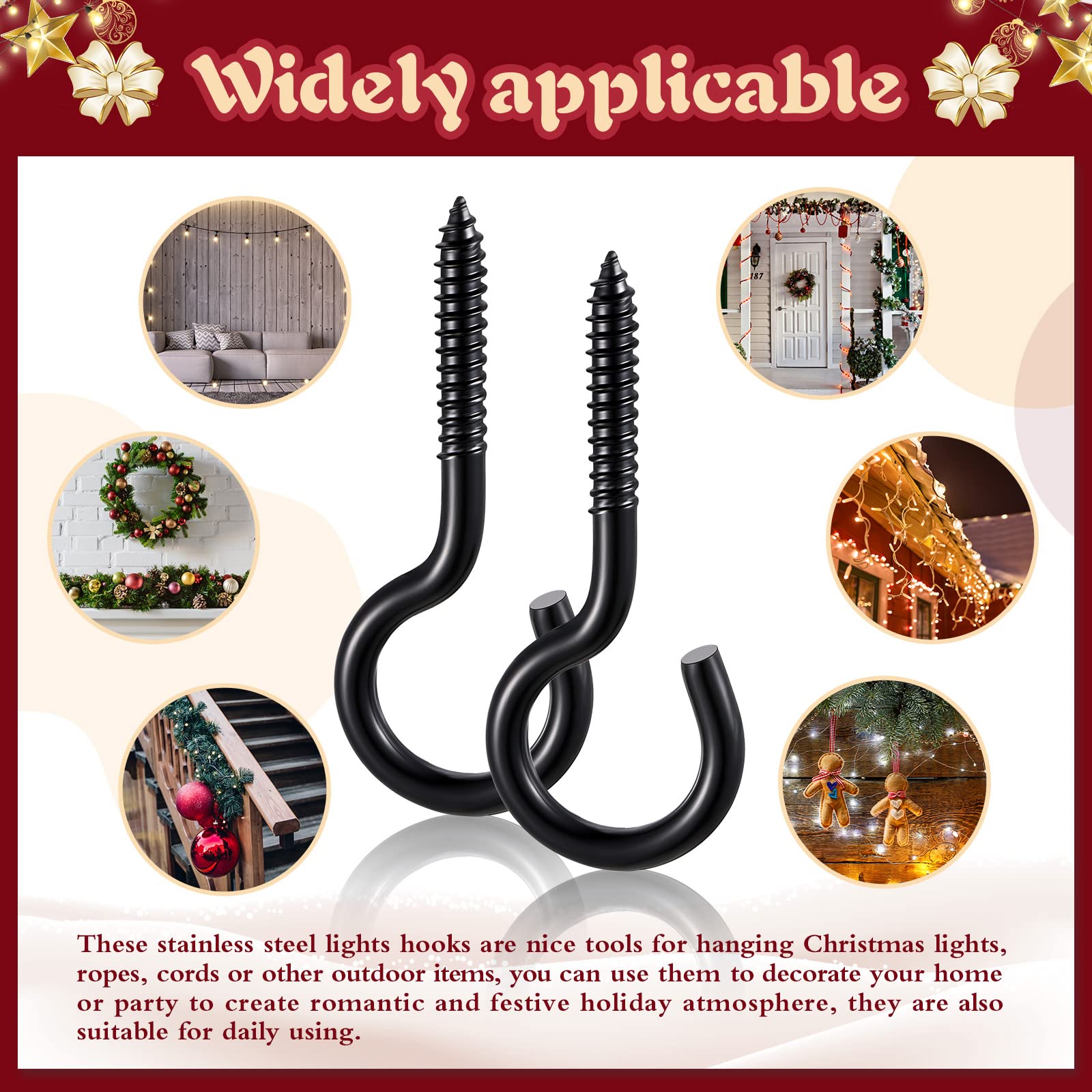 Mudder 30-Piece Black Christmas Light Hooks - Heavy Duty Outdoor Screw Hooks for String Lights, Fairy Lights & LED Decorations - Perfect for Christmas Tree, House, Garage, Yard & New Year Party Decor
