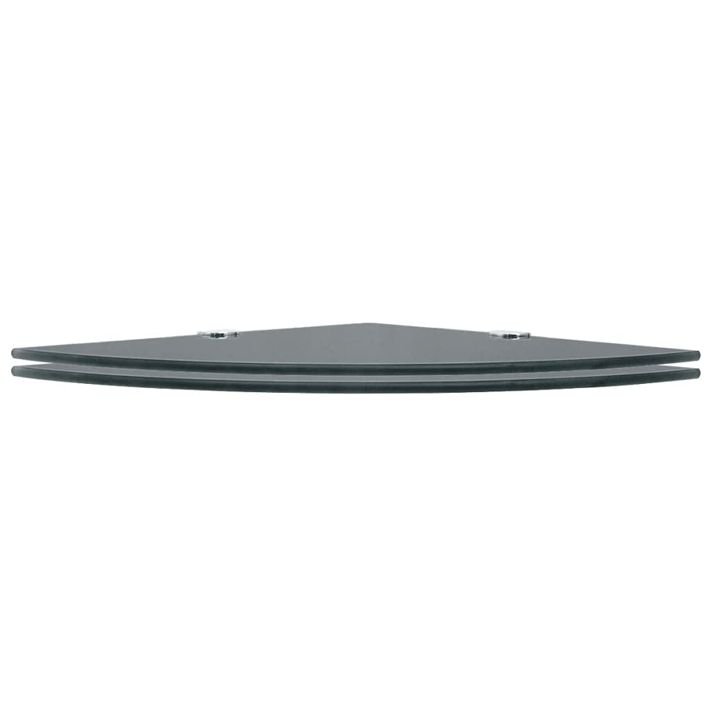 2-Pack Black Glass Floating Corner Shelves with Chrome Supports - 9.8